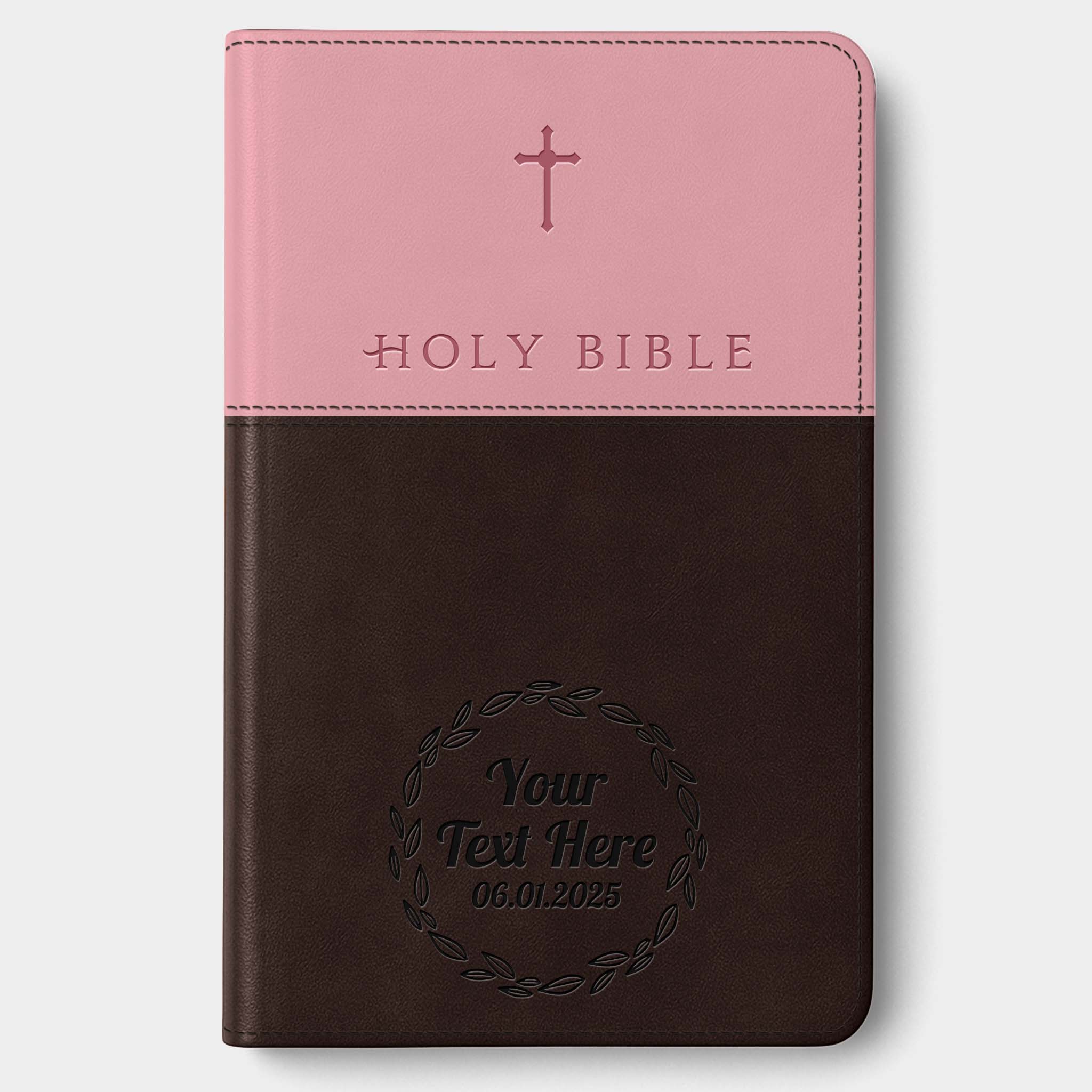 Personalized NLT Bible Dark Brown/Pink Tu Tone - Engraved Cross Frame