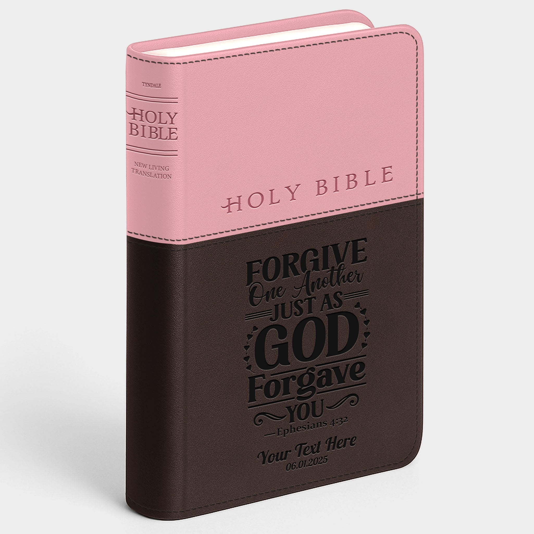 Personalized NLT Bible Dark Brown/Pink Tu Tone - Engraved Verse