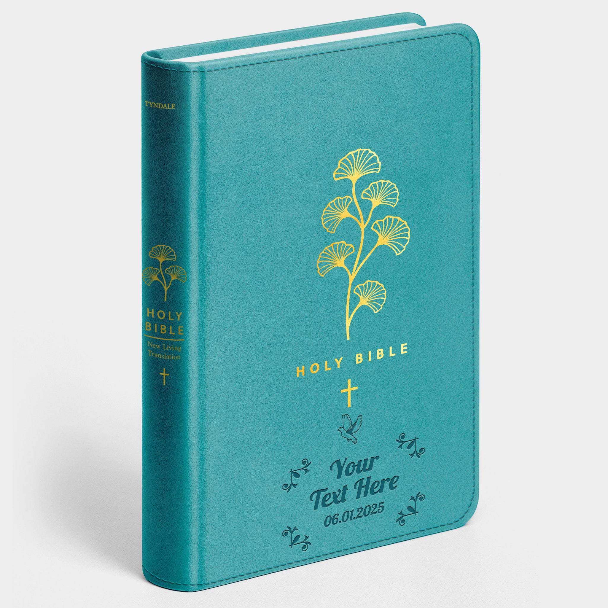 Personalized NLT Teal Cross Bible - Red Letter - Engraved Icon Frame