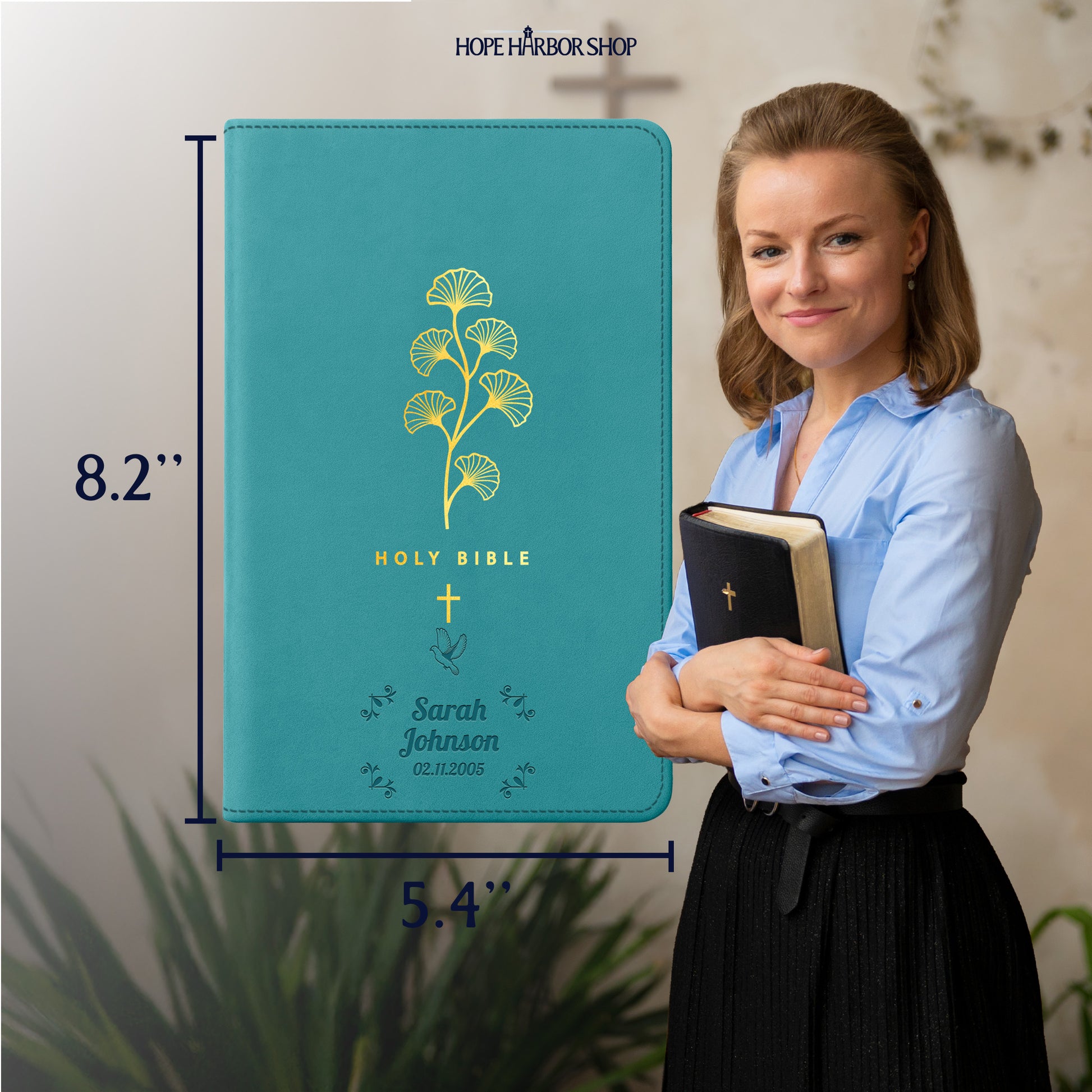 Personalized NLT Teal Cross Bible - Red Letter - Engraved Icon Frame