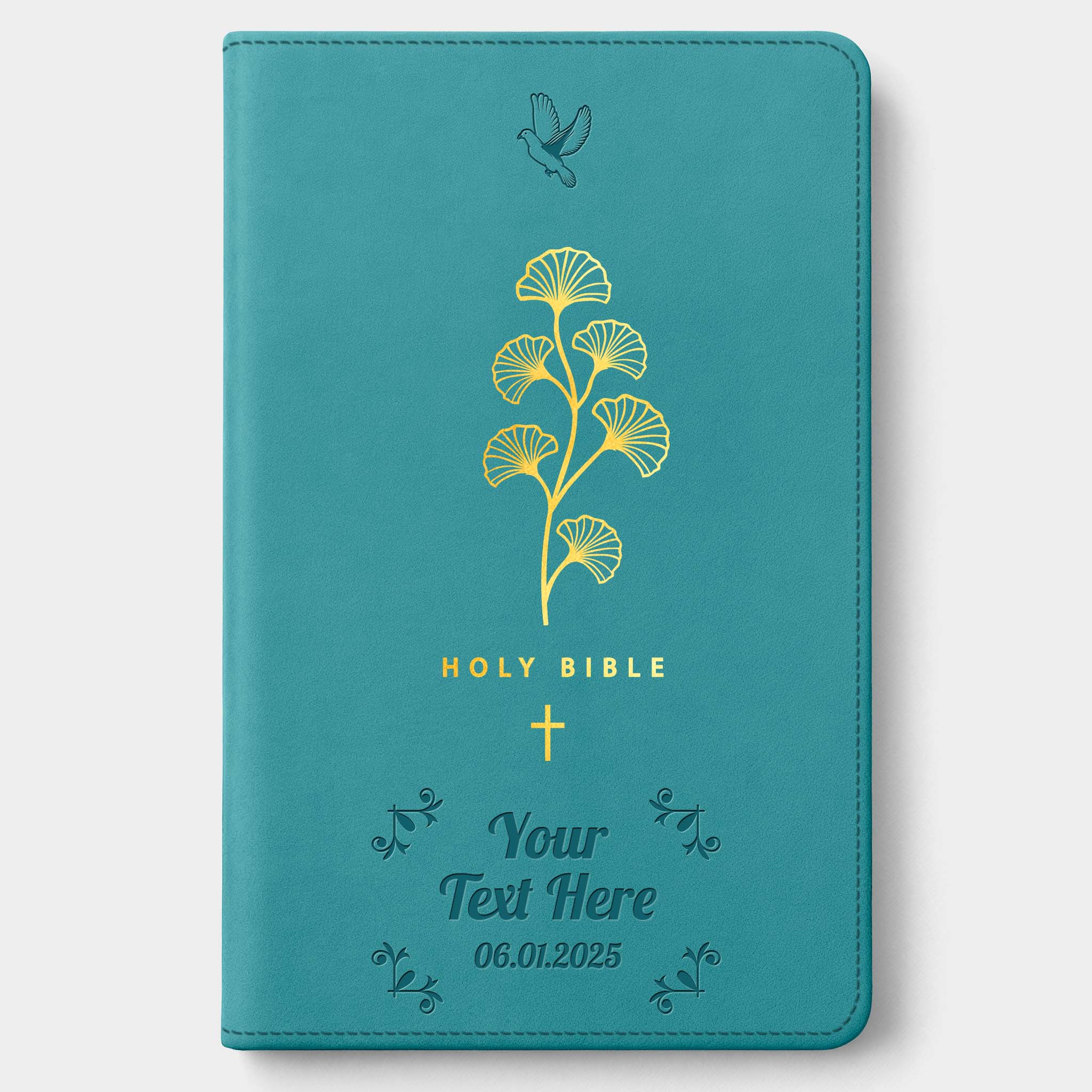 Personalized NLT Teal Cross Bible - Engraved Icon Frame
