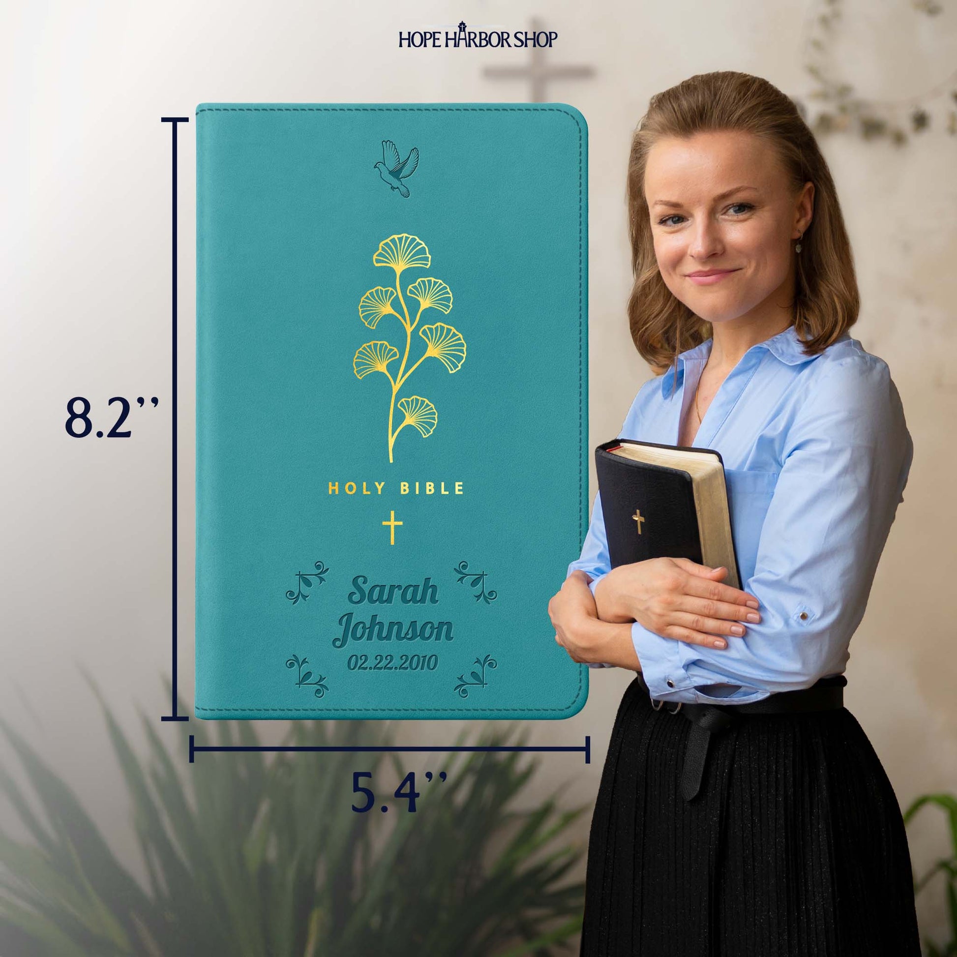 Personalized NLT Teal Cross Bible - Engraved Icon Frame