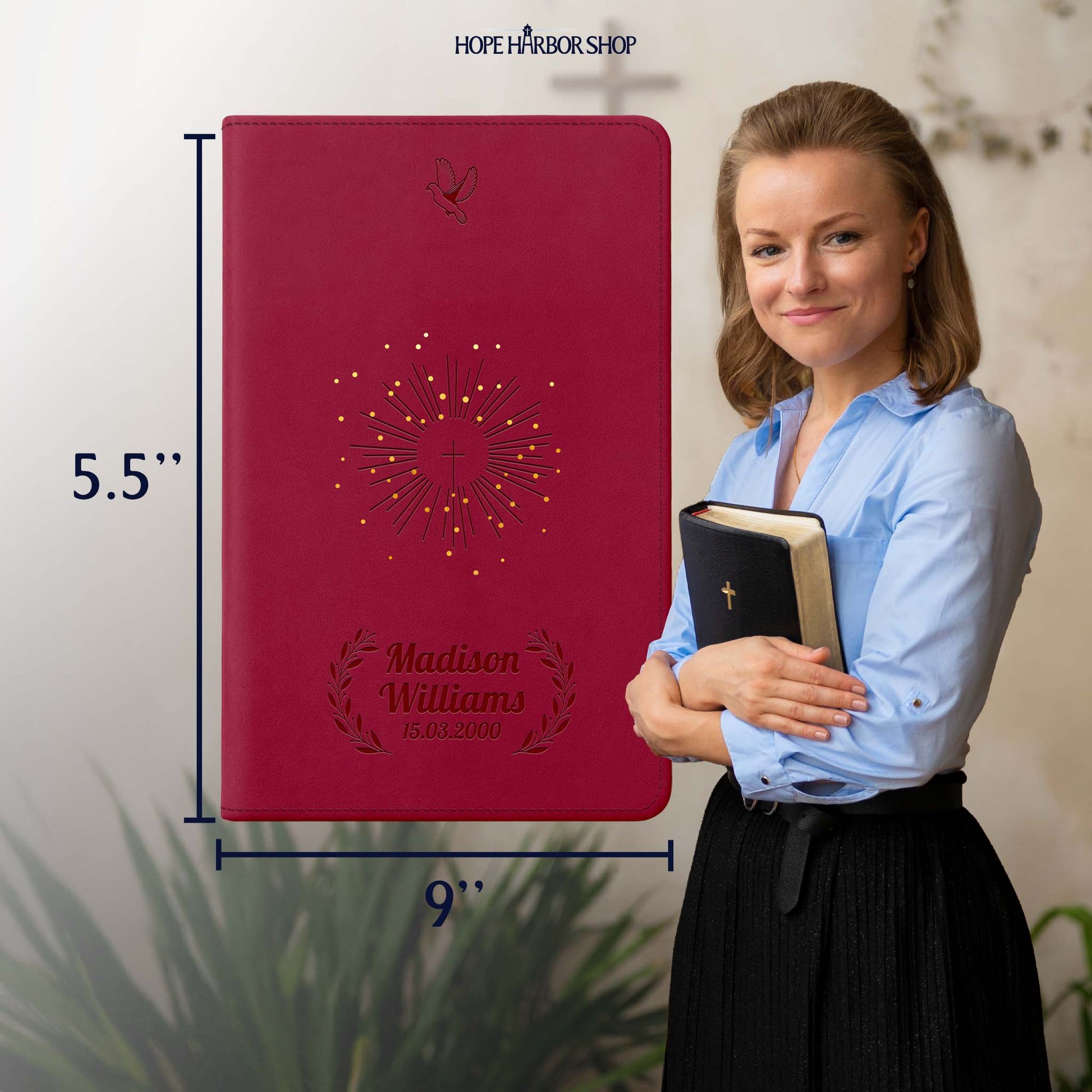 Personalized NLT Reference Bible - Aurora Cranberry Thinline - Engraved Icon Frame