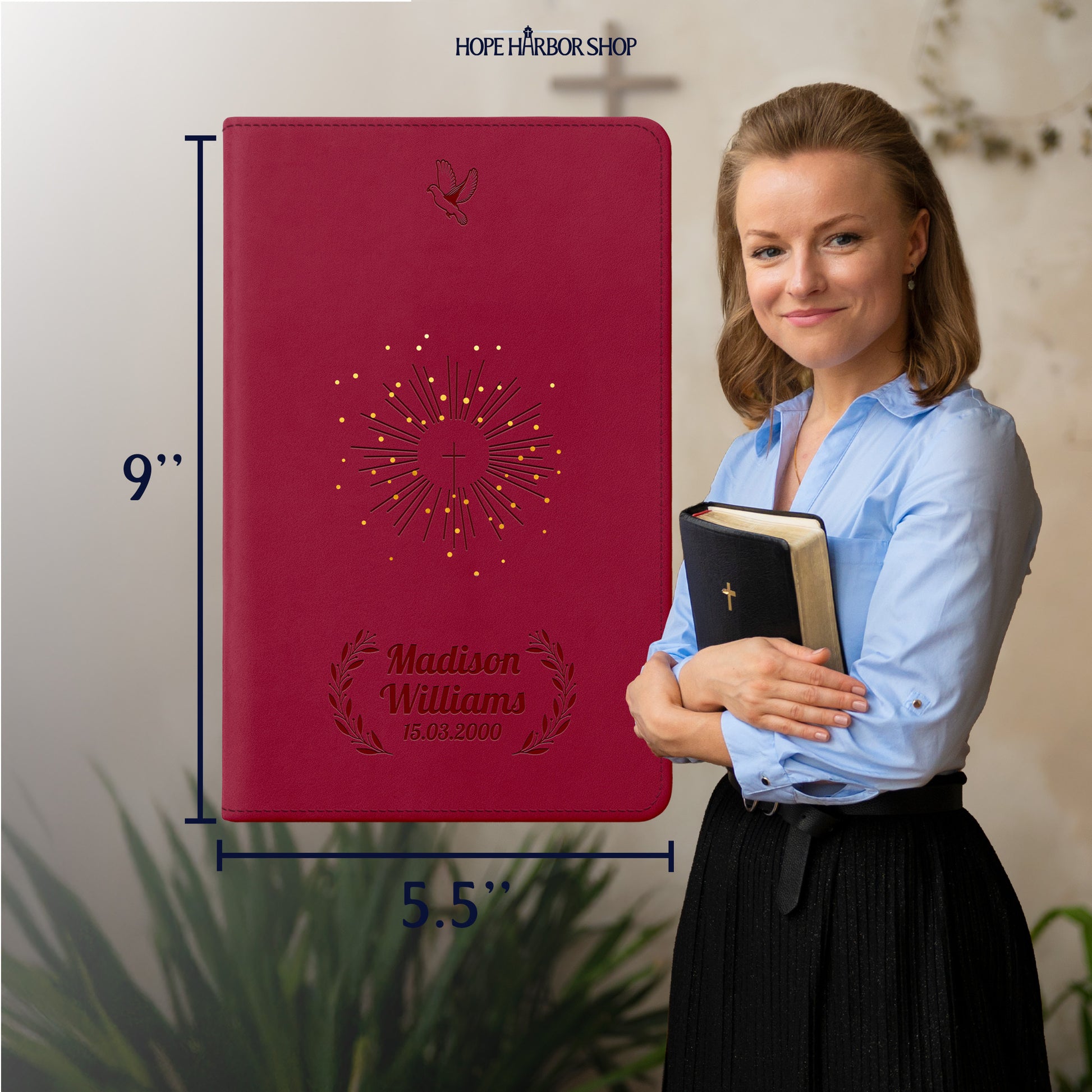 Personalized NLT Reference Bible - Aurora Cranberry Thinline - Engraved Icon Frame
