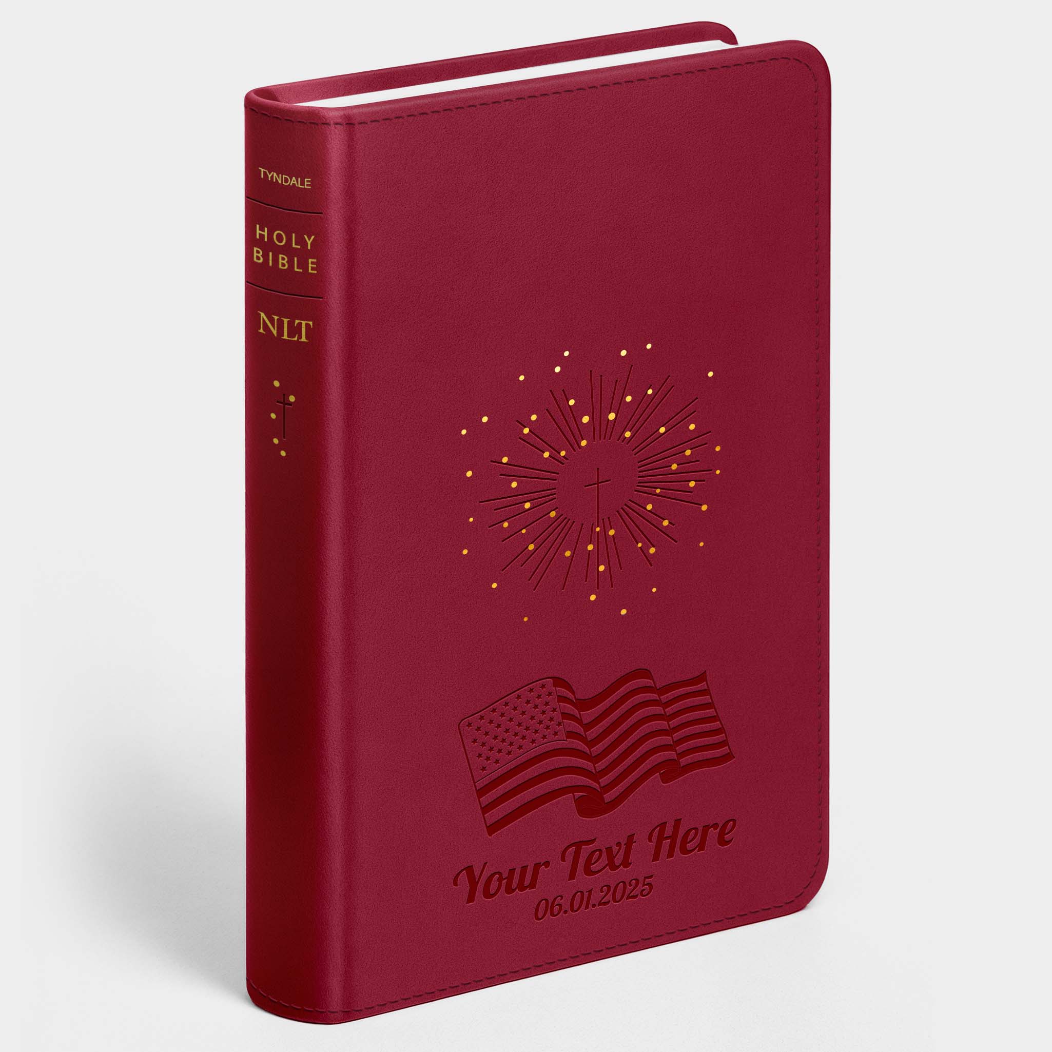 Personalized NLT Reference Bible - Aurora Cranberry Thinline - Engraved USA Patriotic