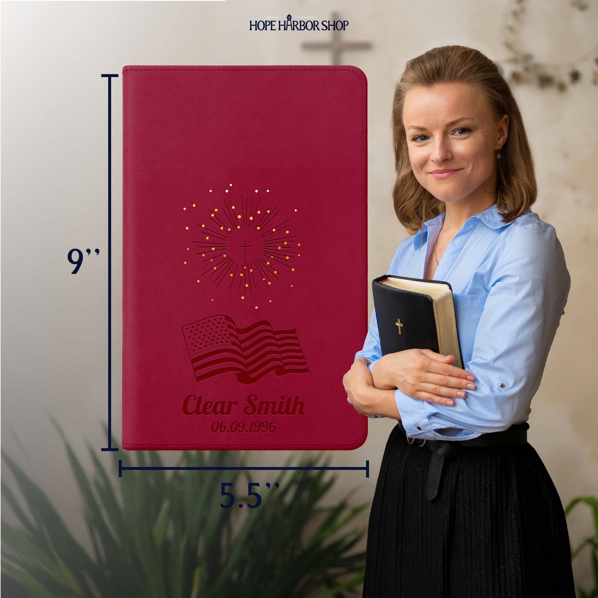 Personalized NLT Reference Bible - Aurora Cranberry Thinline - Engraved USA Patriotic