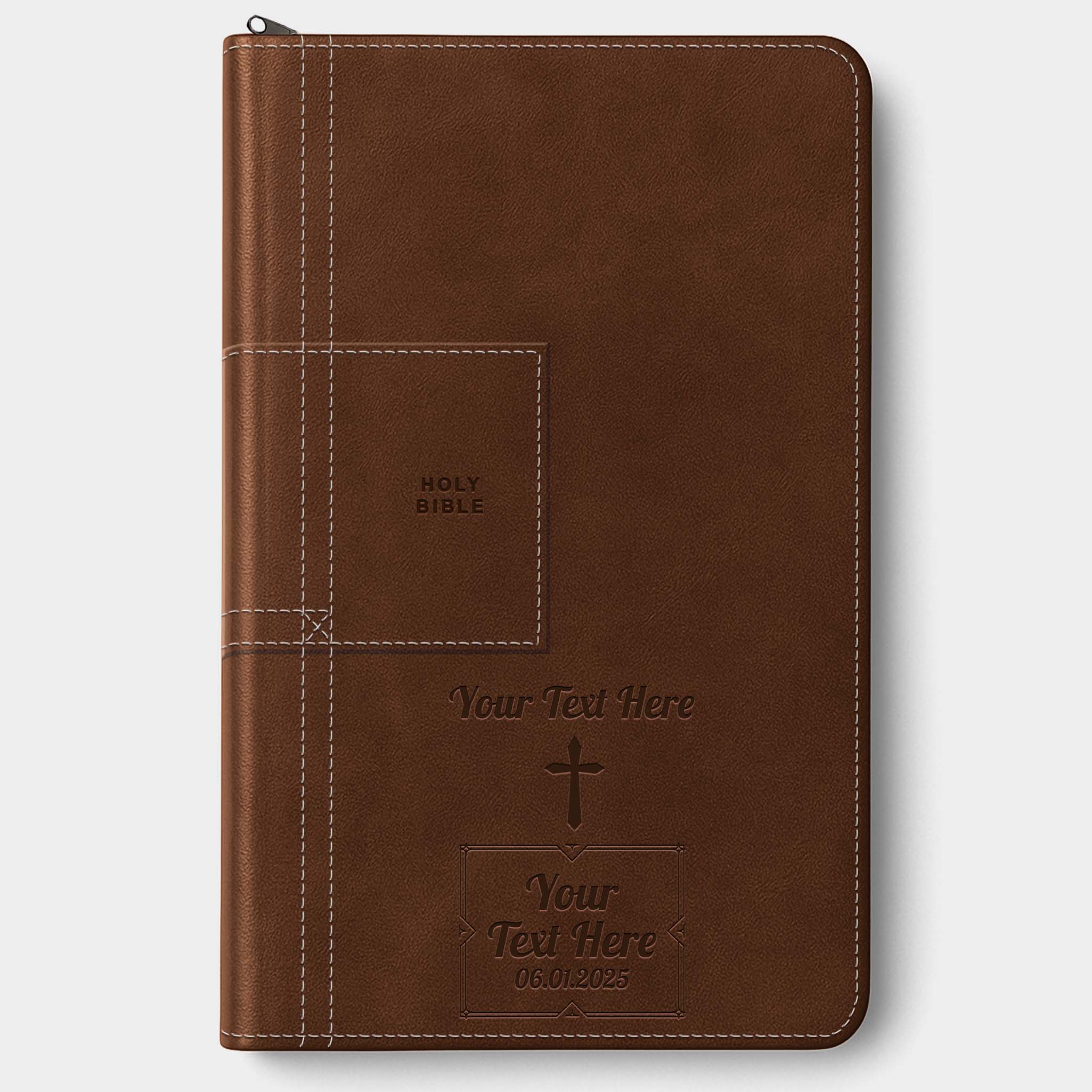 Personalized NLT Bible Atlas Rustic Brown - Thinline Reference Zipper, Filament Enabled - Engraved Cross Frame