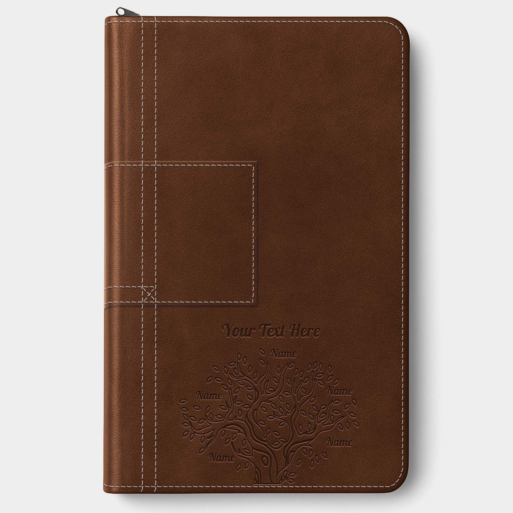 Personalized NLT Bible Atlas Rustic Brown - Thinline Reference Zipper, Filament Enabled - Engraved Family Tree