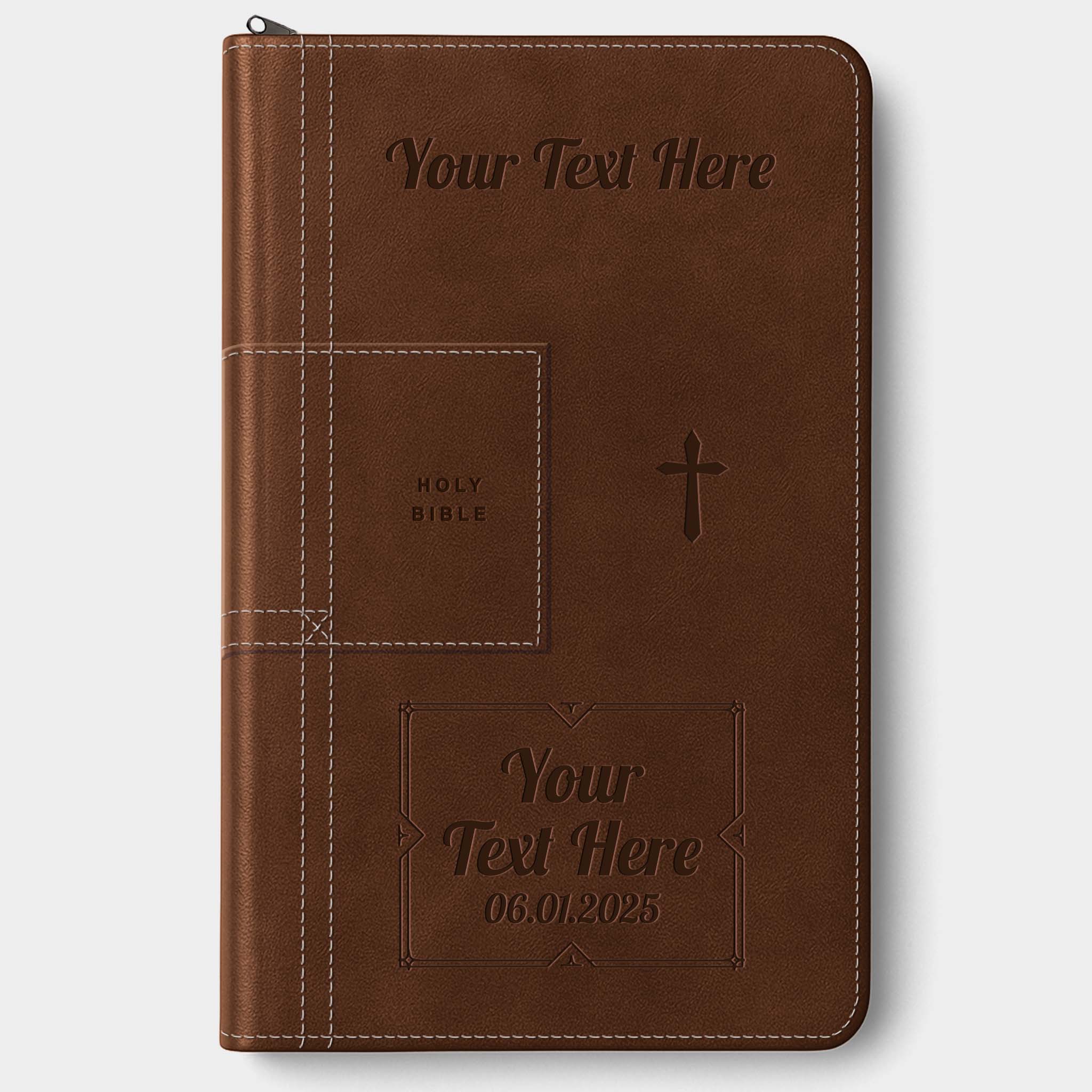 Personalized NLT Bible Atlas Rustic Brown - Thinline Reference Zipper, Filament Enabled - Engraved Cross Frame