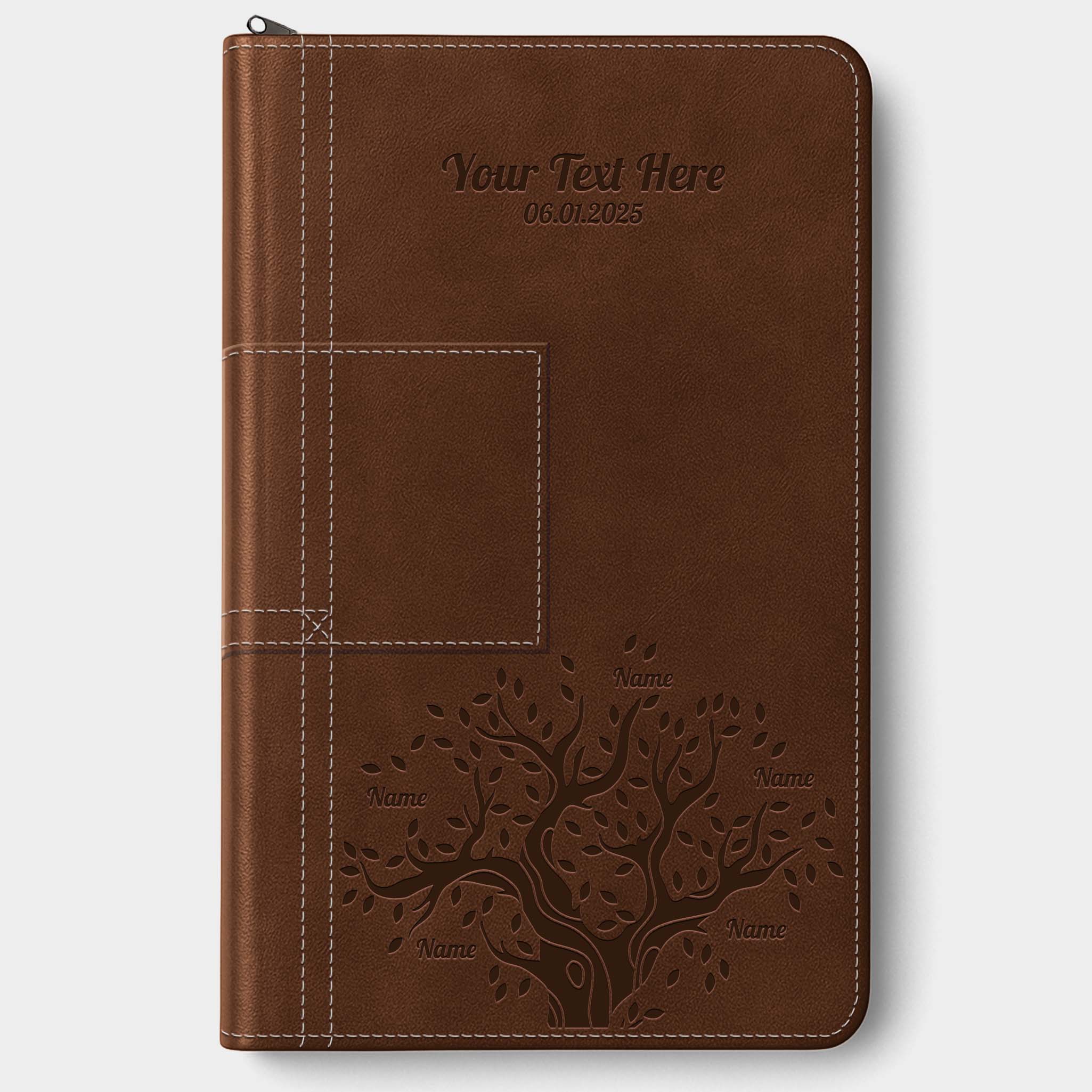 Personalized NLT Bible Atlas Rustic Brown - Thinline Reference Zipper, Filament Enabled - Engraved Family Tree