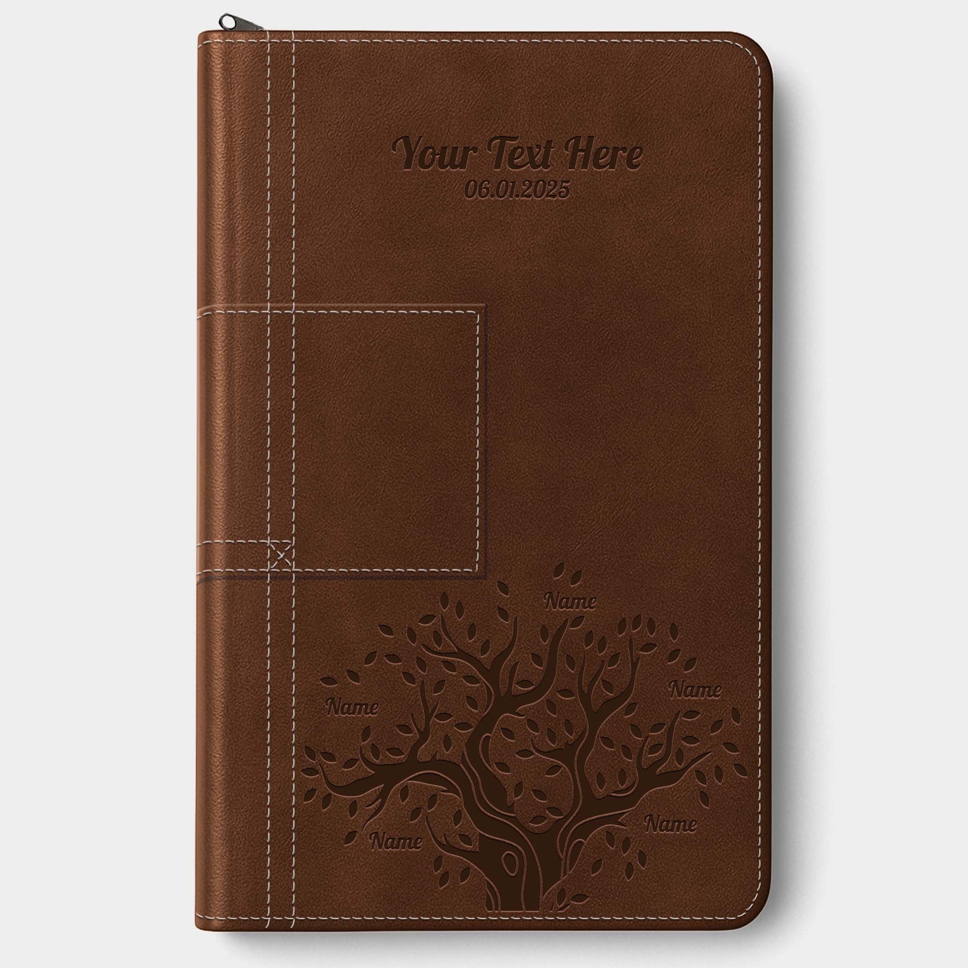 Personalized NLT Bible Atlas Rustic Brown - Thinline Reference Zipper, Filament Enabled - Engraved Family Tree