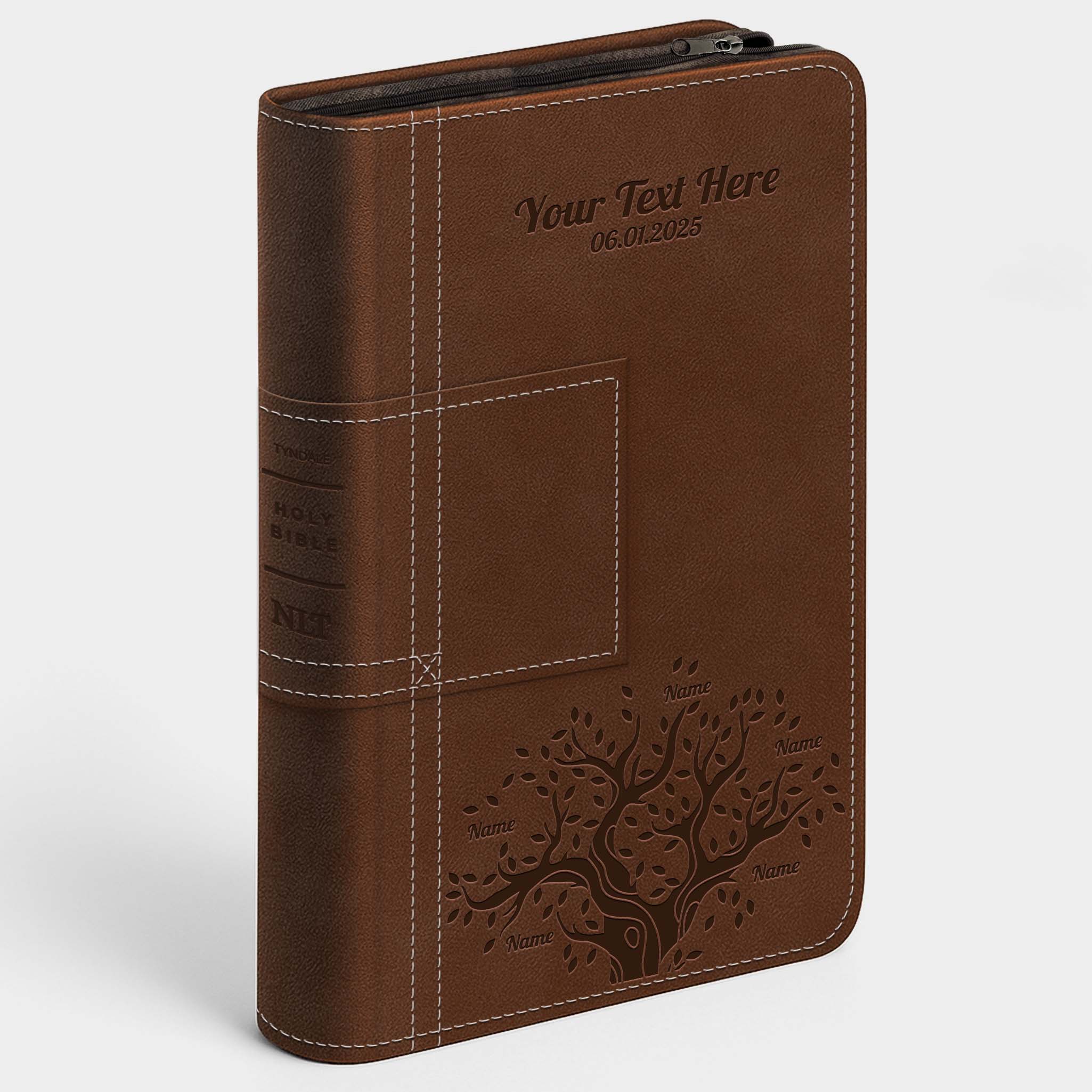 Personalized NLT Bible Atlas Rustic Brown - Thinline Reference Zipper, Filament Enabled - Engraved Family Tree