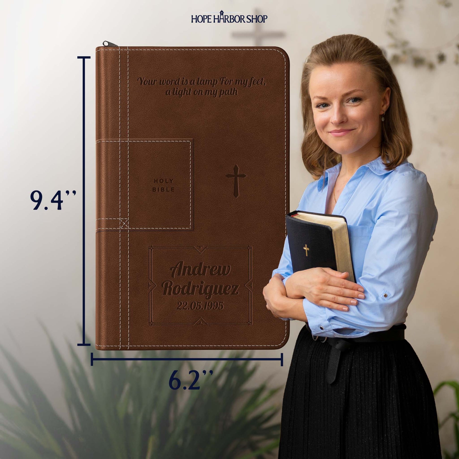 Personalized NLT Bible Atlas Rustic Brown - Thinline Reference Zipper, Filament Enabled - Engraved Cross Frame
