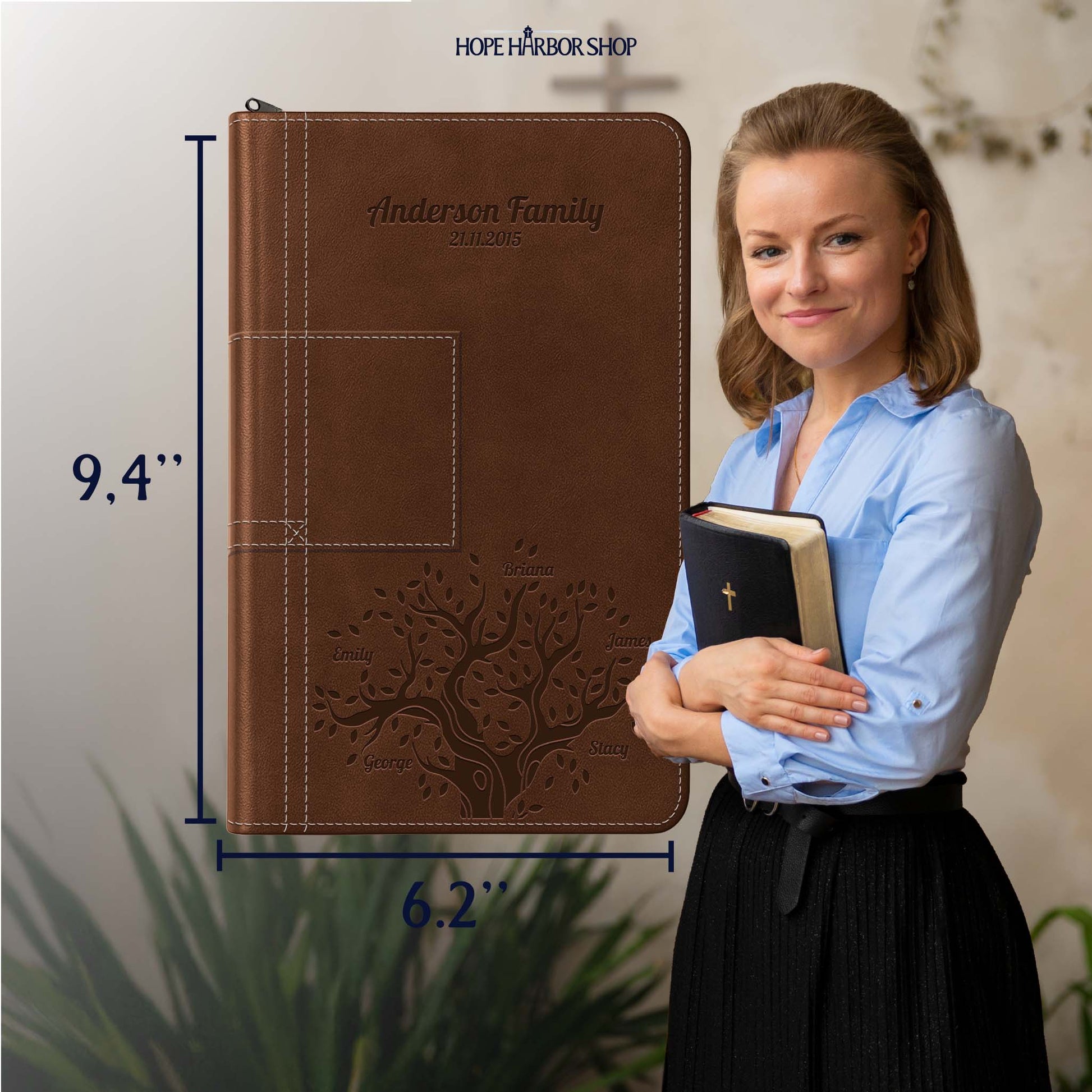Personalized NLT Bible Atlas Rustic Brown - Thinline Reference Zipper, Filament Enabled - Engraved Family Tree