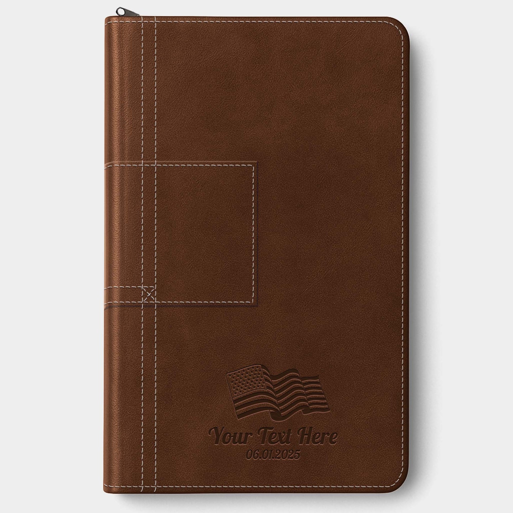 Personalized NLT Bible Atlas Rustic Brown - Thinline Reference Zipper, Filament Enabled - Engraved USA Patriotic