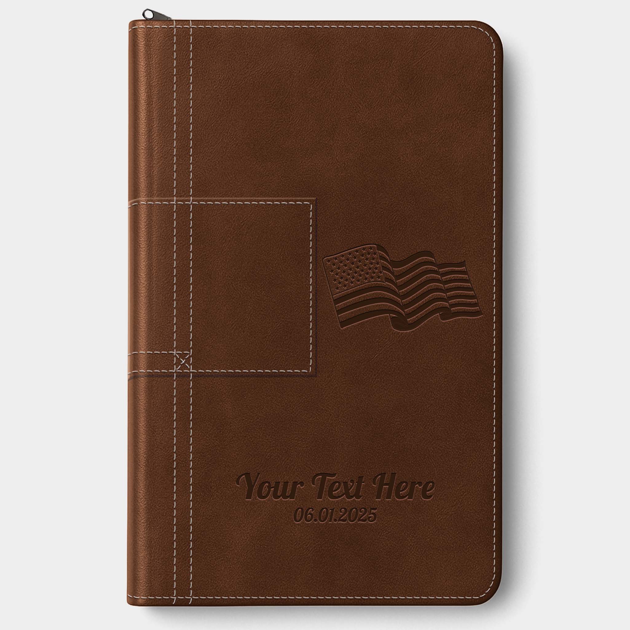 Personalized NLT Bible Atlas Rustic Brown - Thinline Reference Zipper, Filament Enabled - Engraved USA Patriotic