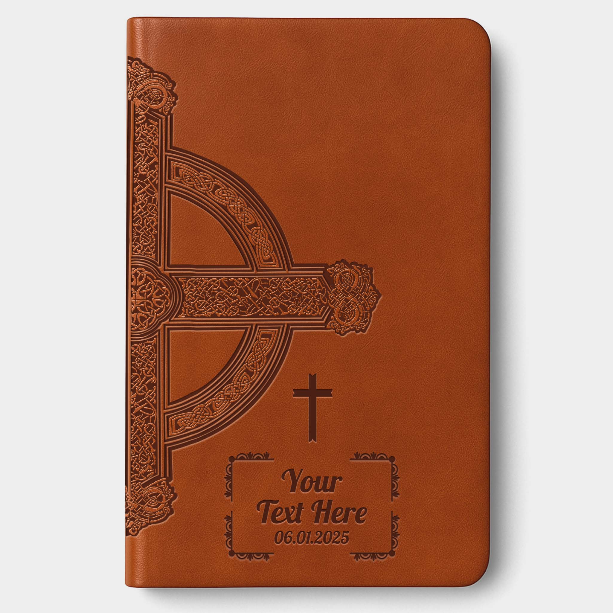 Personalized NLT Large Print Value Thinline Bible - Brown Celtic Cross - Engraved Cross Frame