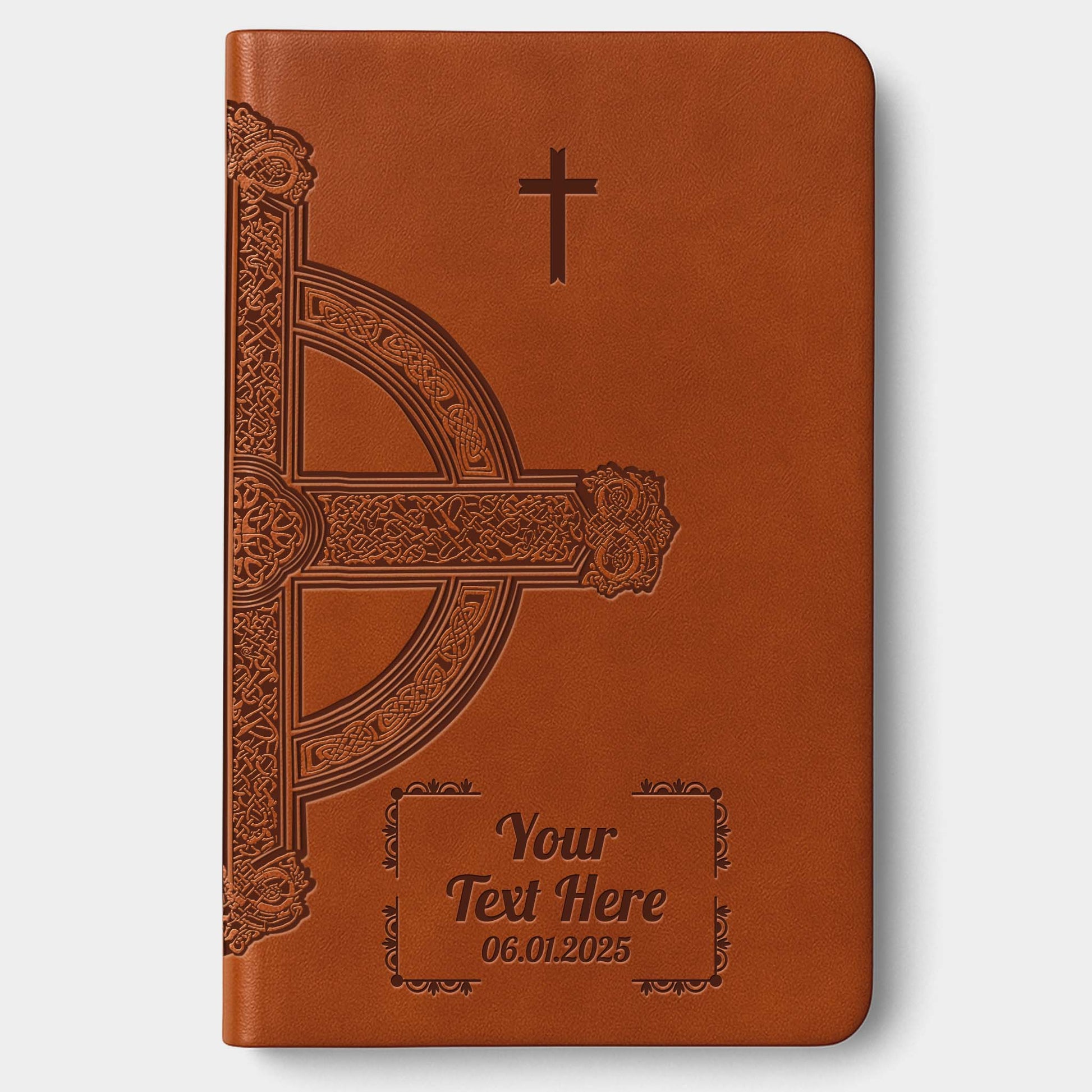Personalized NLT Large Print Value Thinline Bible - Brown Celtic Cross - Engraved Cross Frame