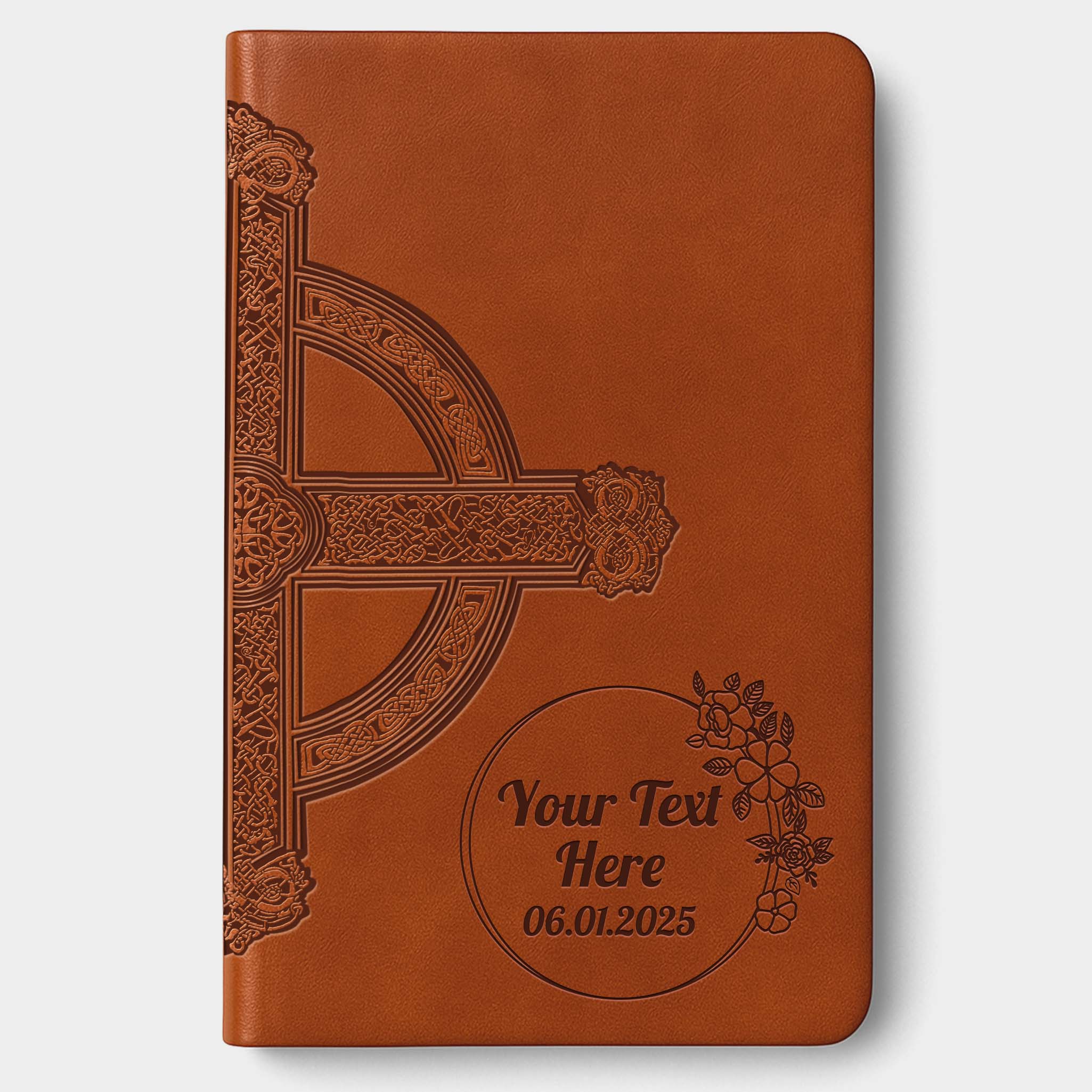 Personalized NLT Large Print Value Thinline Bible - Brown Celtic Cross - Engraved Floral Frame