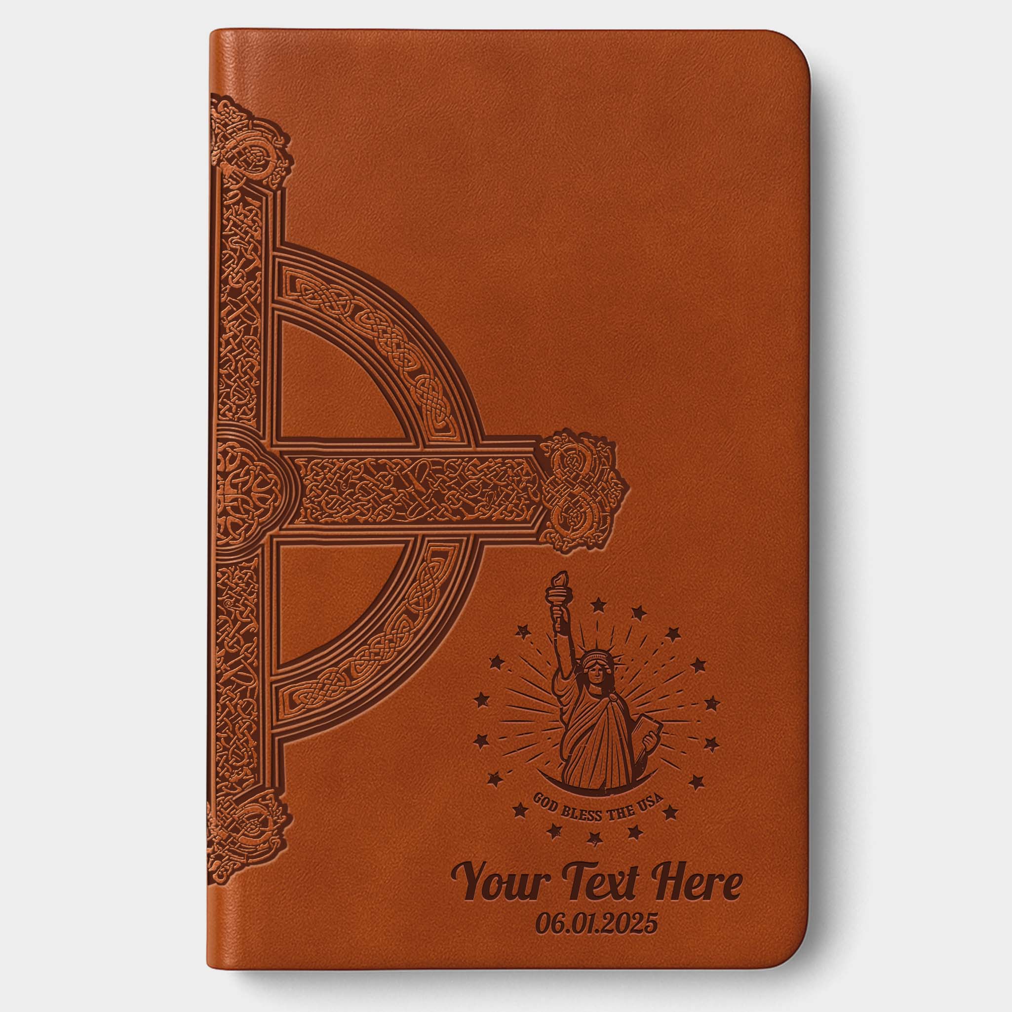 Personalized NLT Large Print Value Thinline Bible - Brown Celtic Cross - Engraved USA Patriotic