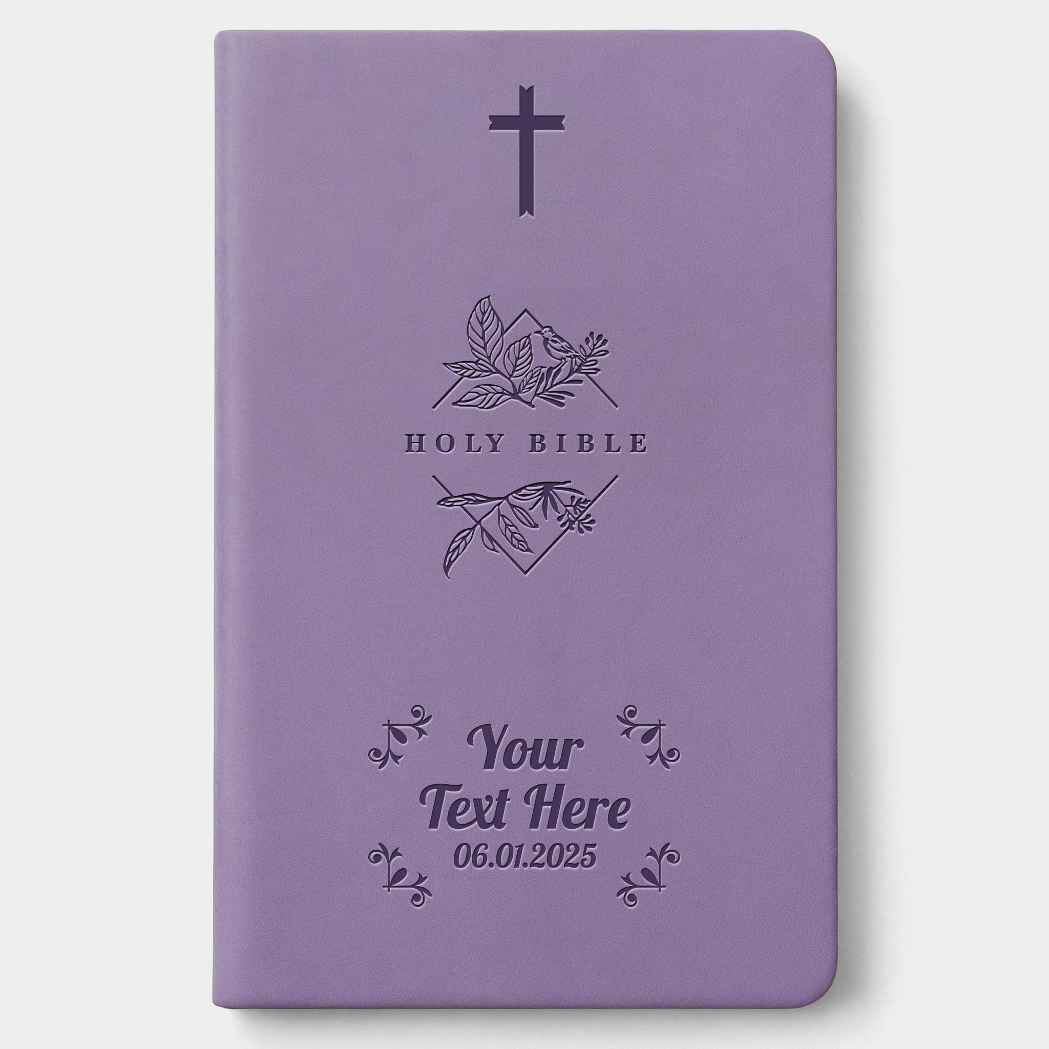 Personalized NLT Lavender Thinline Bible - Engraved Cross Frame