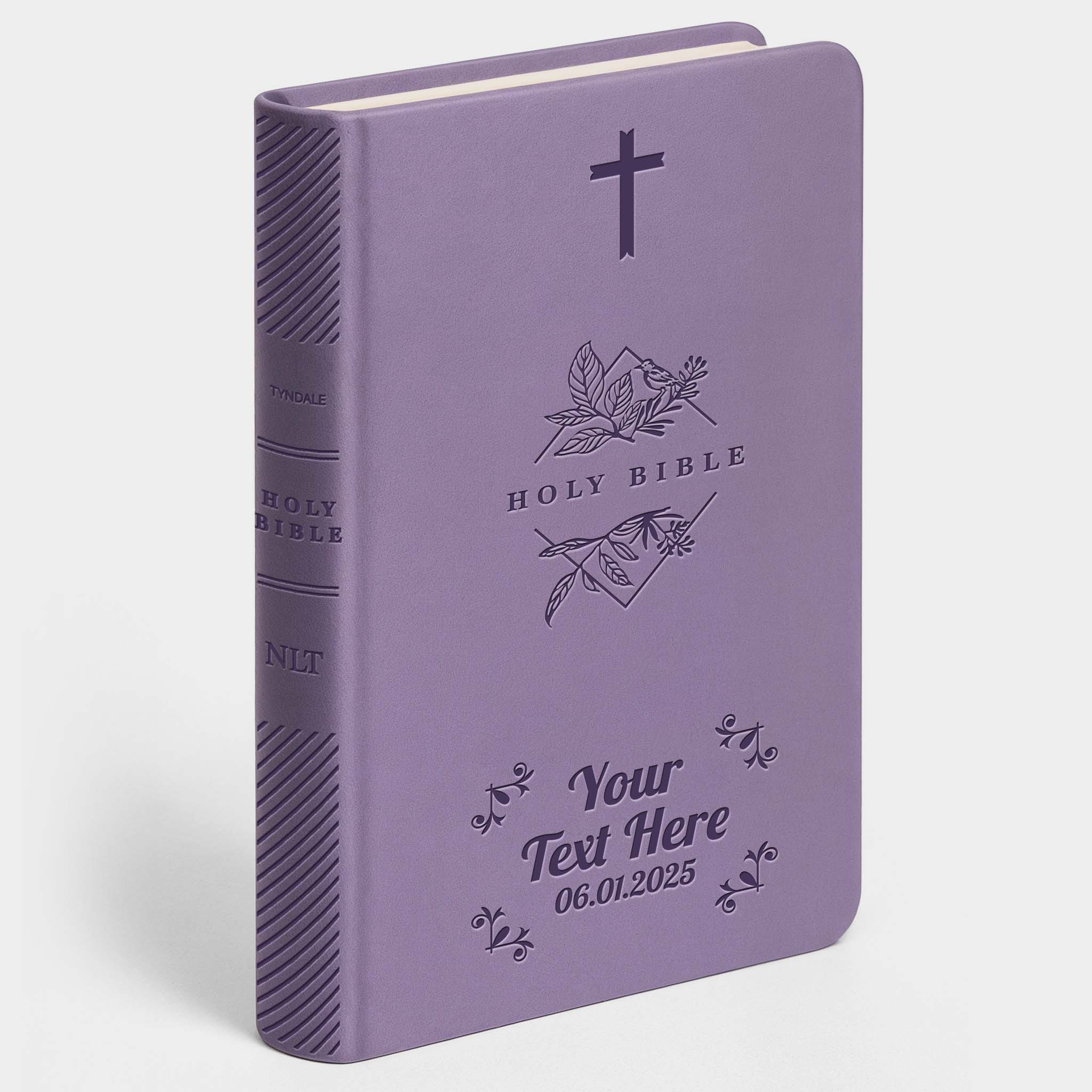Personalized NLT Lavender Thinline Bible - Engraved Cross Frame
