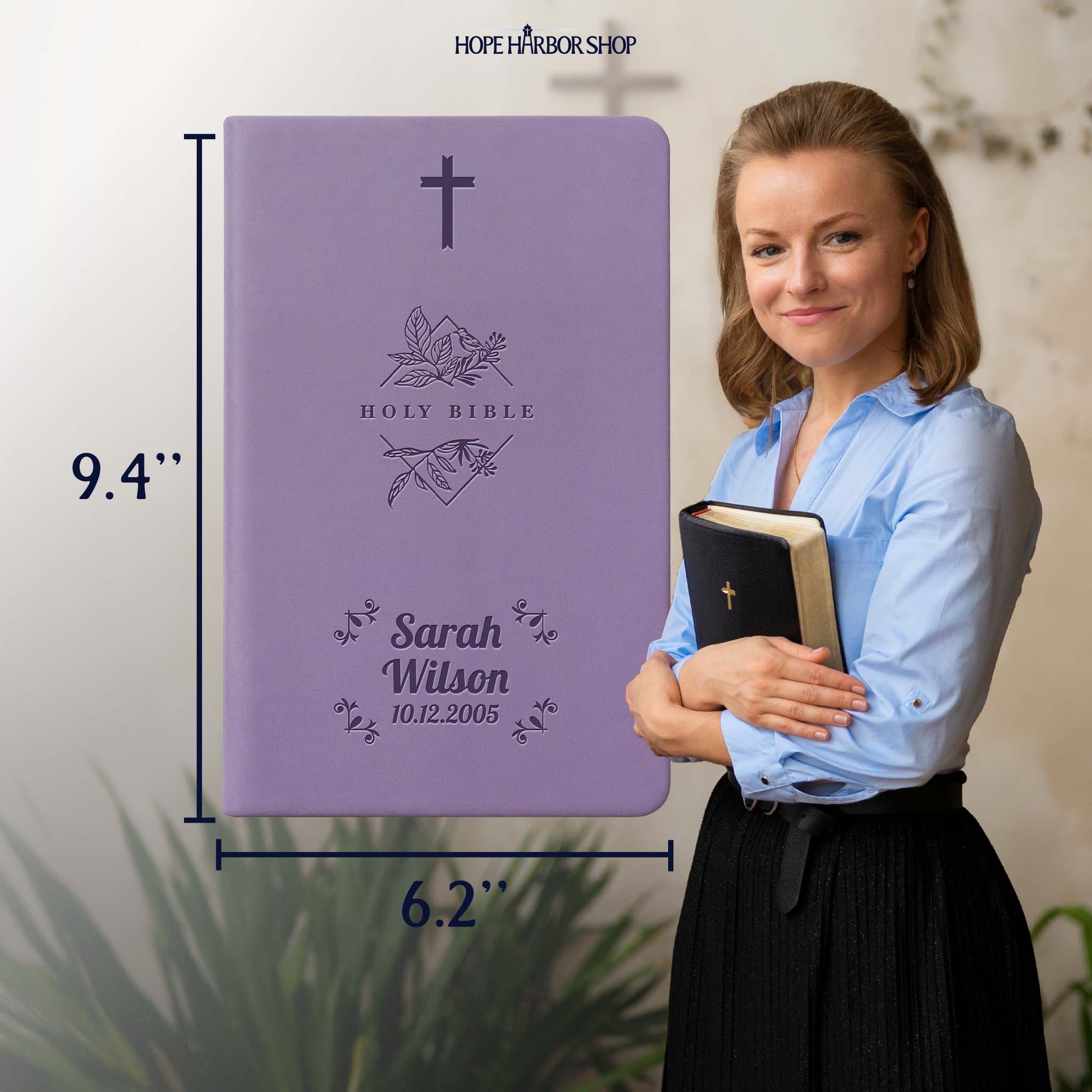 Personalized NLT Lavender Thinline Bible - Engraved Cross Frame