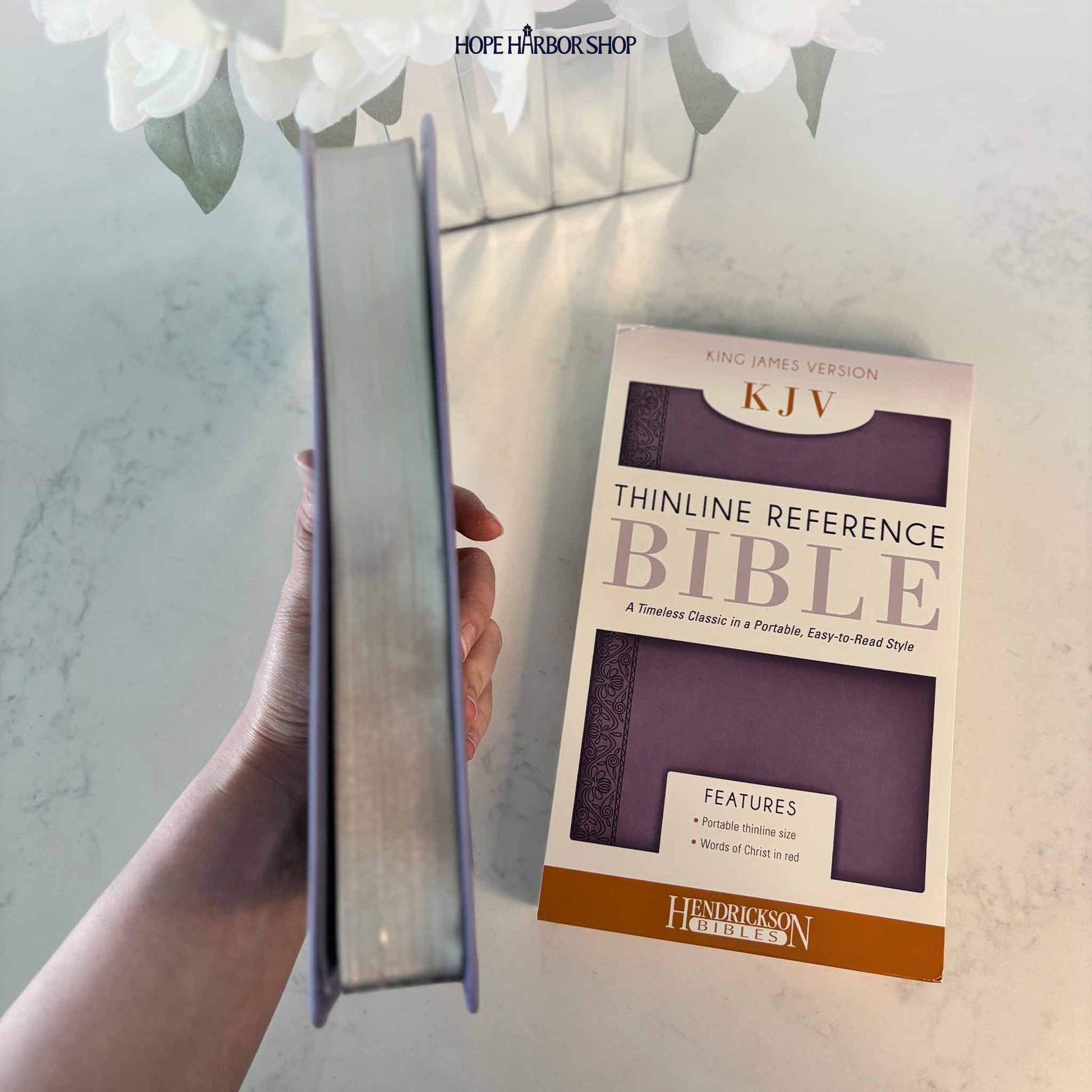Personalized KJV Lavender Thinline Bible - Engraved Cross Floral Frame