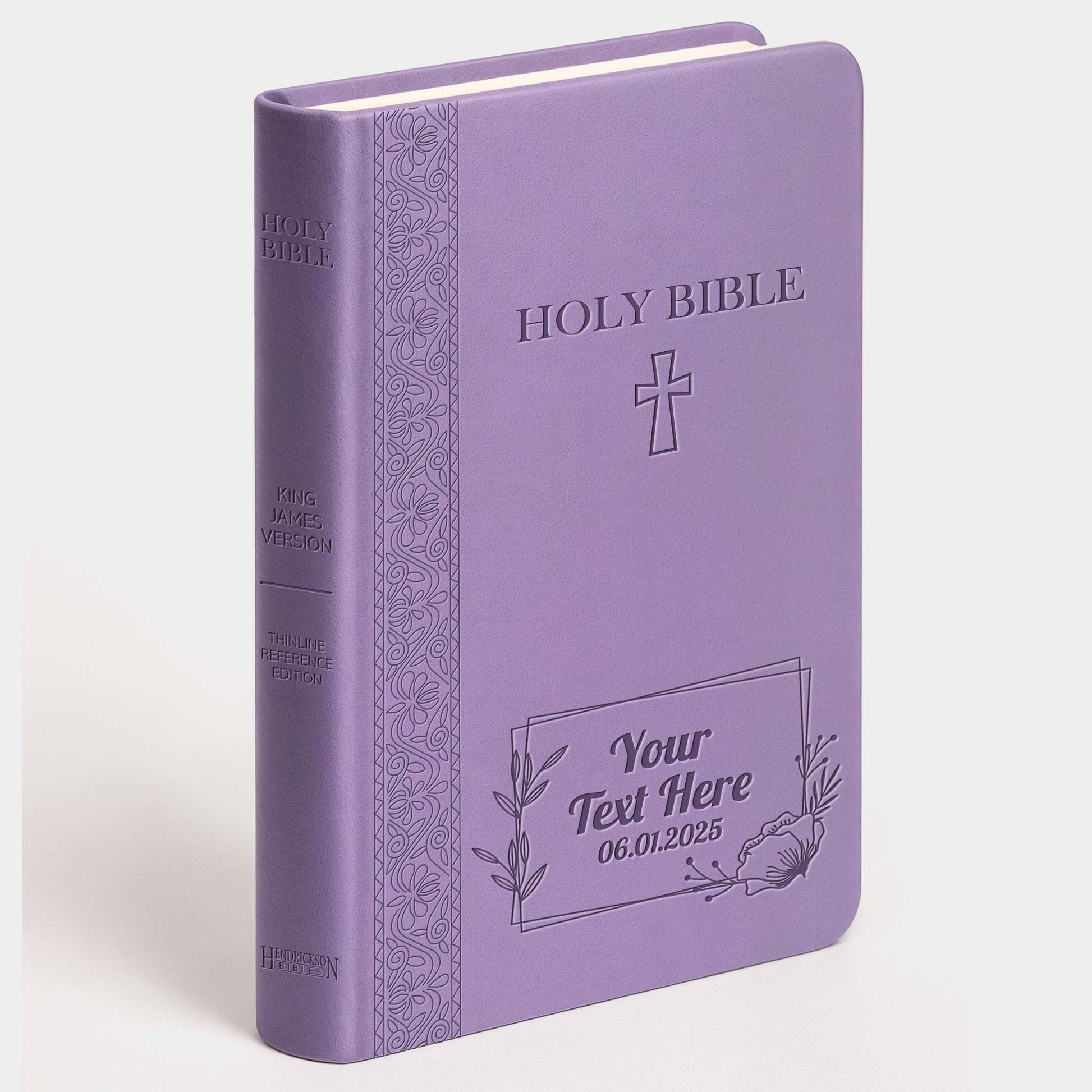 Personalized KJV Lavender Thinline Bible - Engraved Cross Floral Frame
