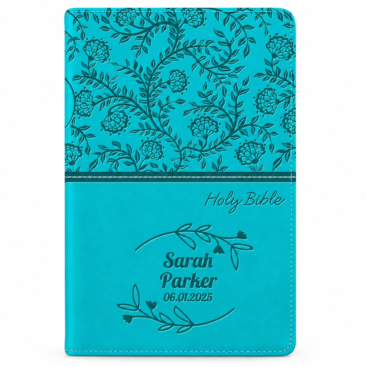 Personalized KJV Bible Turquoise - Red Letter - Engraved Floral Frame