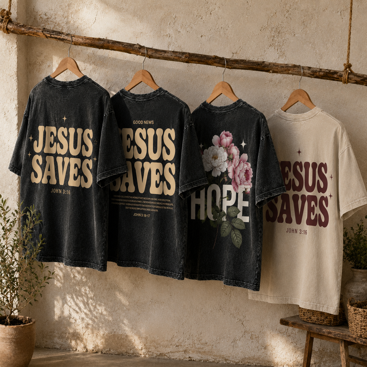 Jesus Cave Washed T-Shirt - Vintage Wash Unisex Tee, Christian Faith Graphic Tshirt