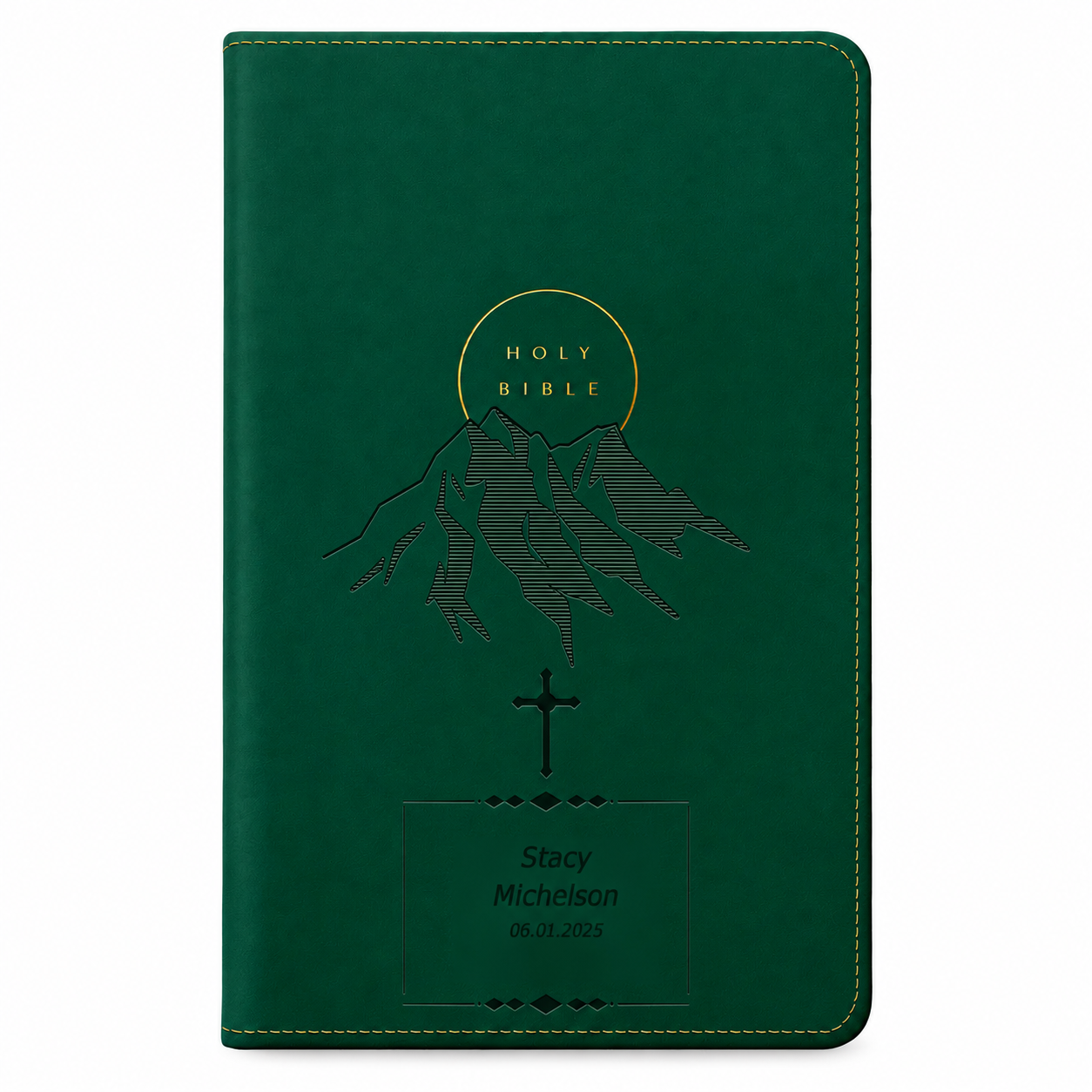 Personalized NLT Giant Print Evergreen Mountain Bible - Red Letter, Filament Enabled - Engraved Cross Frame