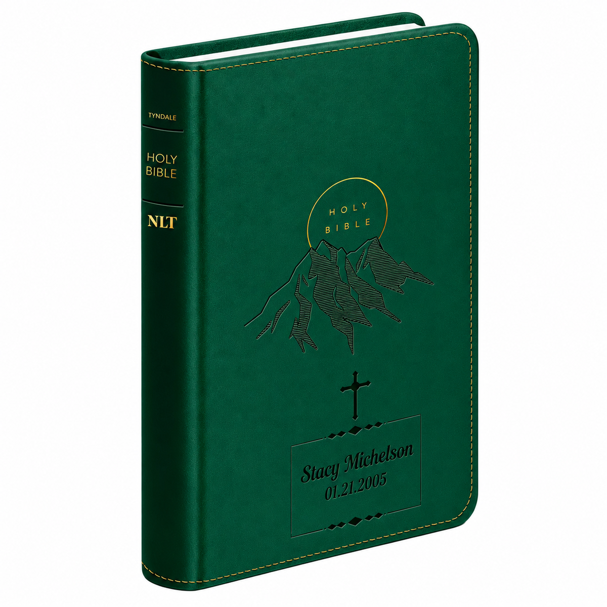 Personalized NLT Giant Print Evergreen Mountain Bible - Red Letter, Filament Enabled - Engraved Cross Frame