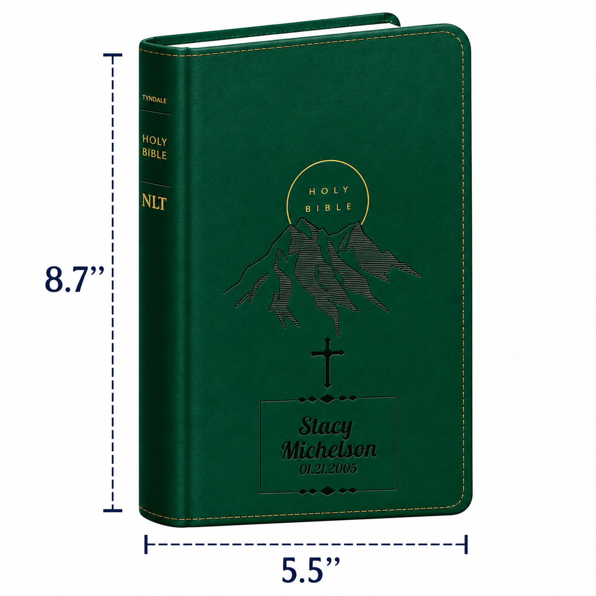 Personalized NLT Giant Print Evergreen Mountain Bible - Red Letter, Filament Enabled - Engraved Cross Frame