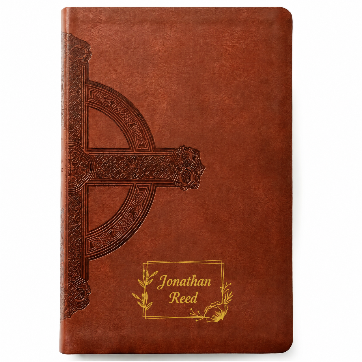 Personalized NLT Large Print Value Thinline Bible, Filament Enabled - Brown Celtic Cross - Floral Frame