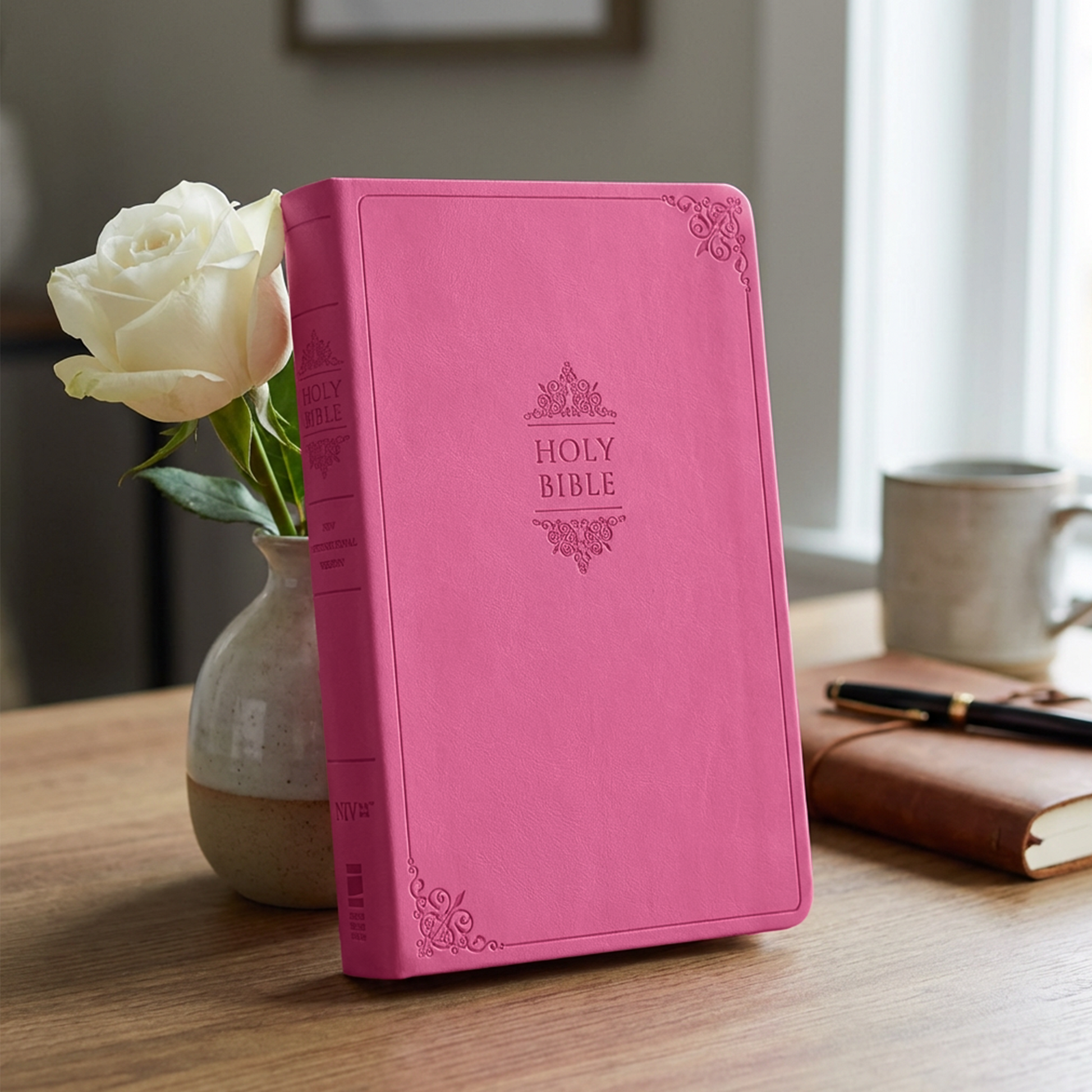 Personalized NIV Bible Large Print - Pink Thinline - Birth Flower