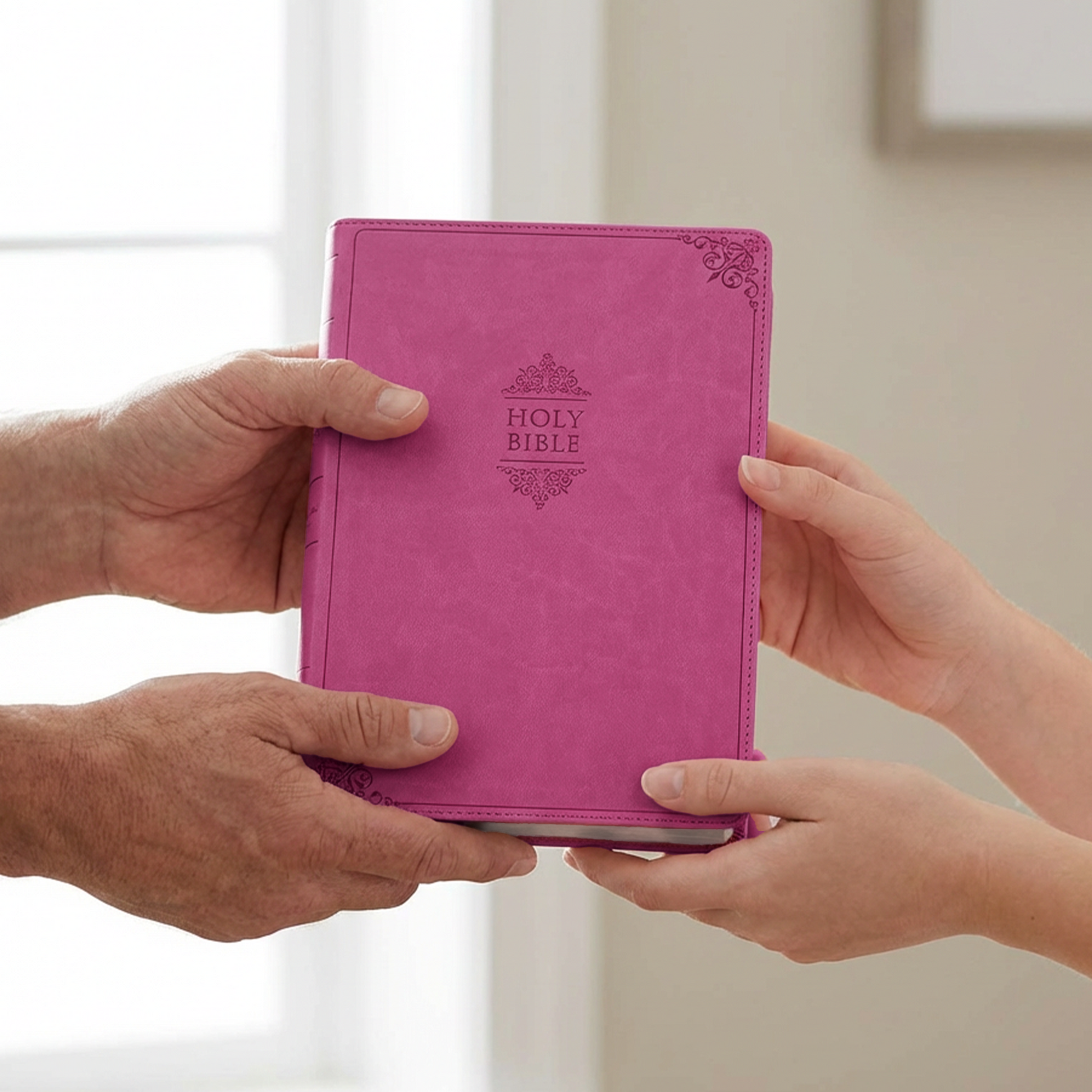 Personalized NIV Bible Large Print - Pink Thinline - Birth Flower