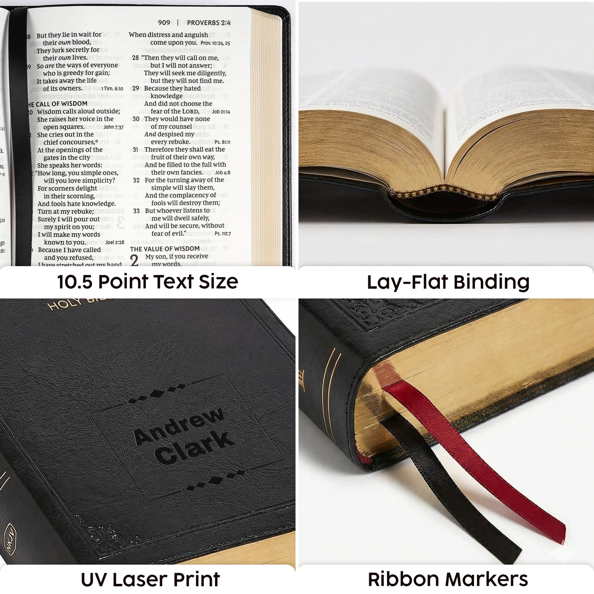 Personalized NKJV Large Print Black Reference Bible - Red Letter - Engraved Cross Frame