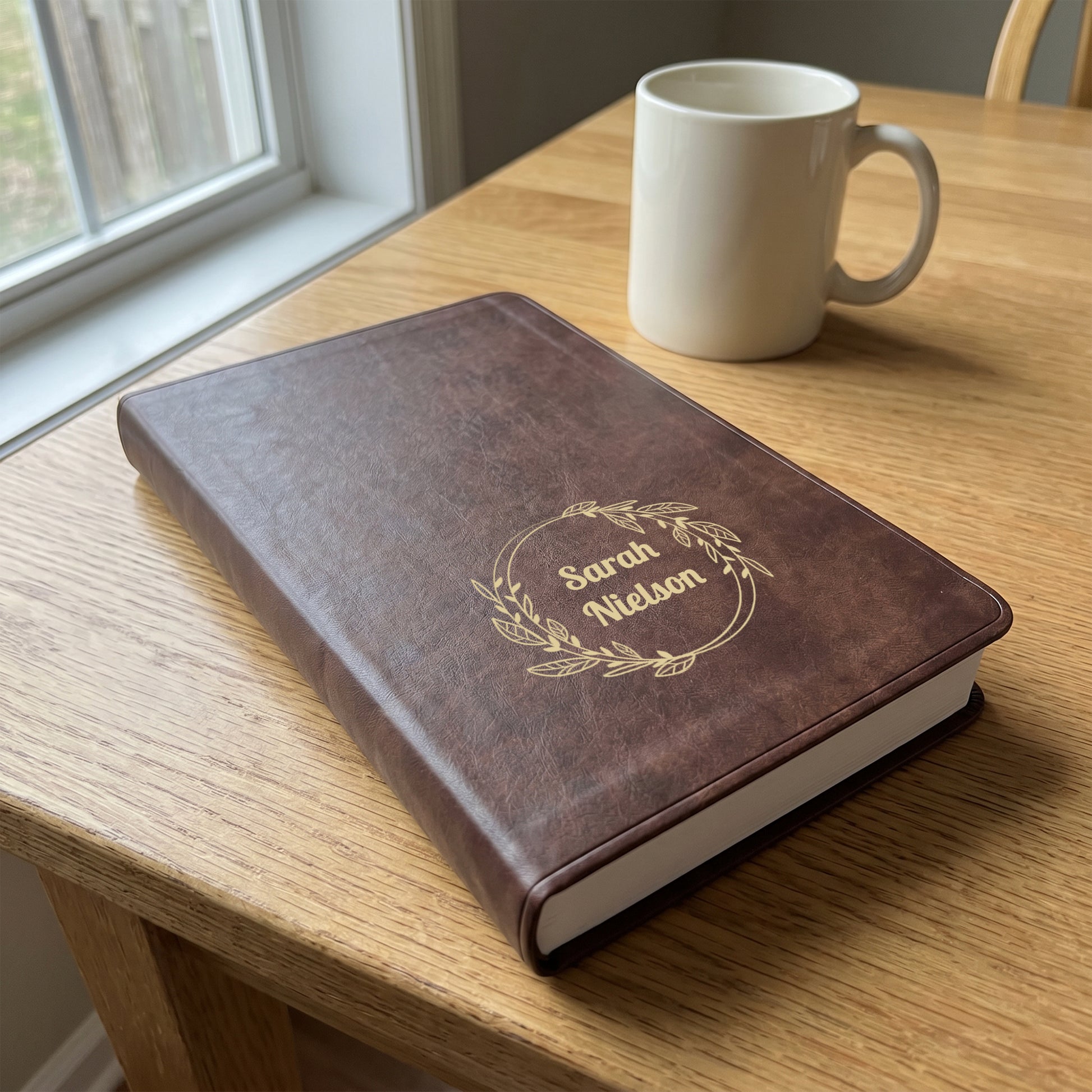 Personalized ESV Brown Bible - Cross Frame