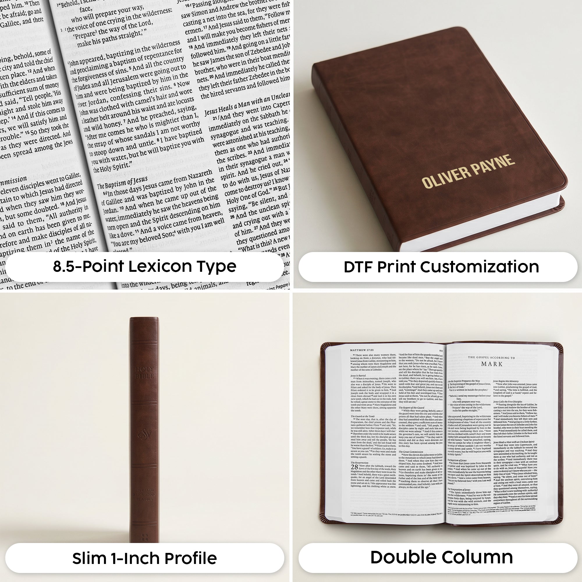 Personalized ESV Brown Bible - Cross Frame