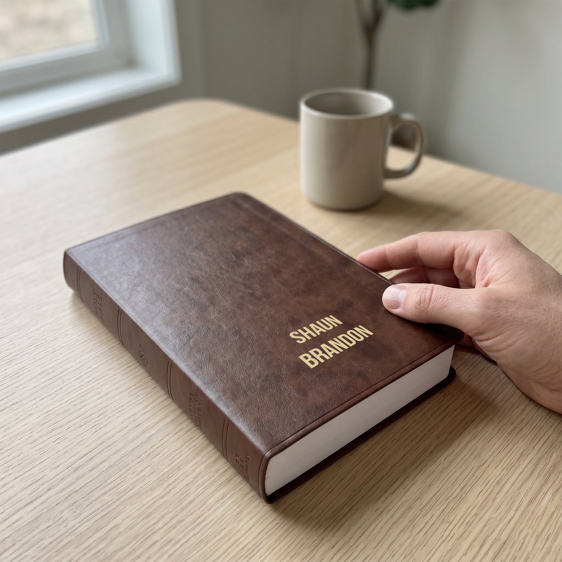 Personalized ESV Brown Bible - Cross Frame