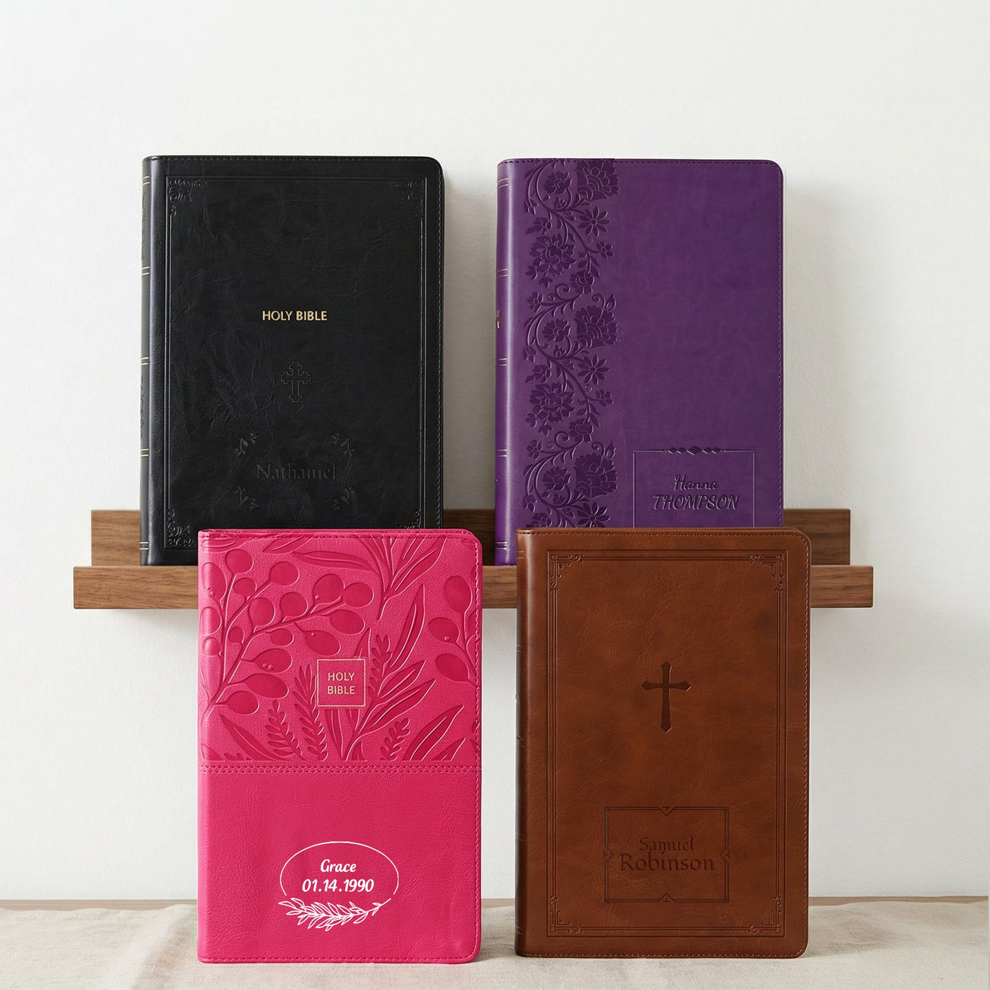 Personalized NKJV Large Print Black Reference Bible - Red Letter - Engraved Cross Frame