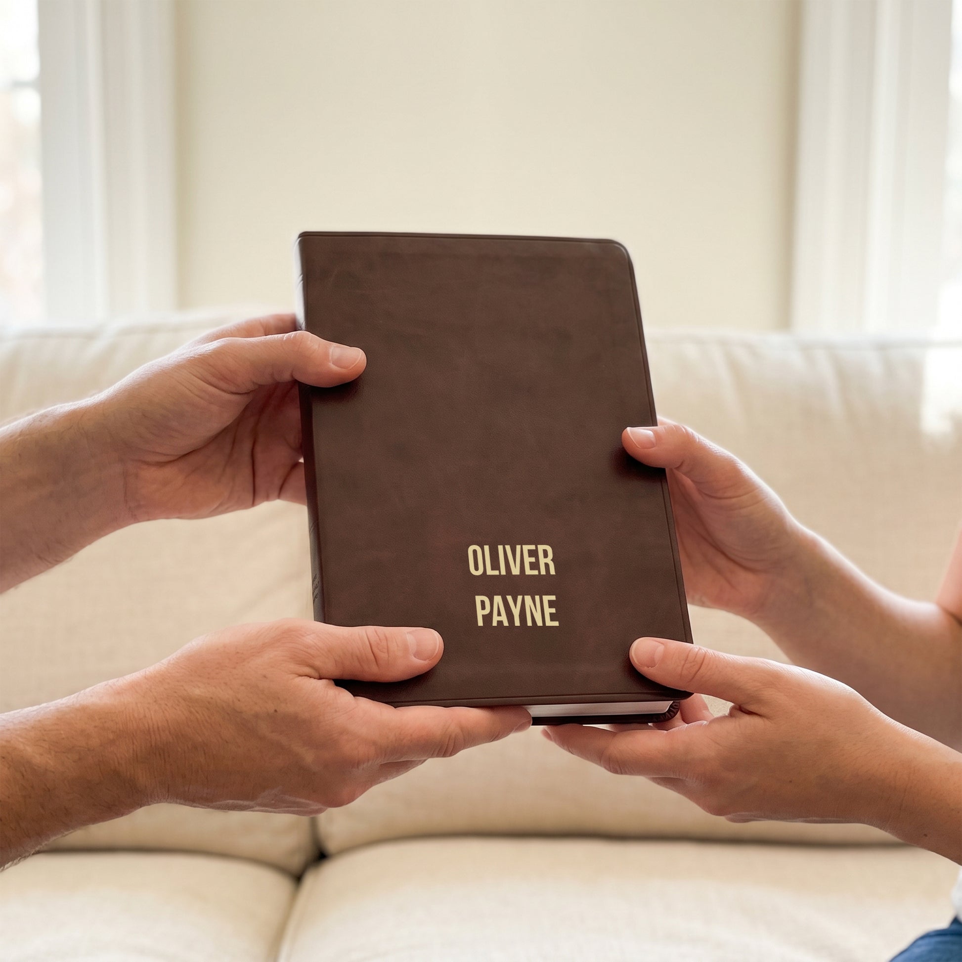 Personalized ESV Brown Bible - Cross Frame