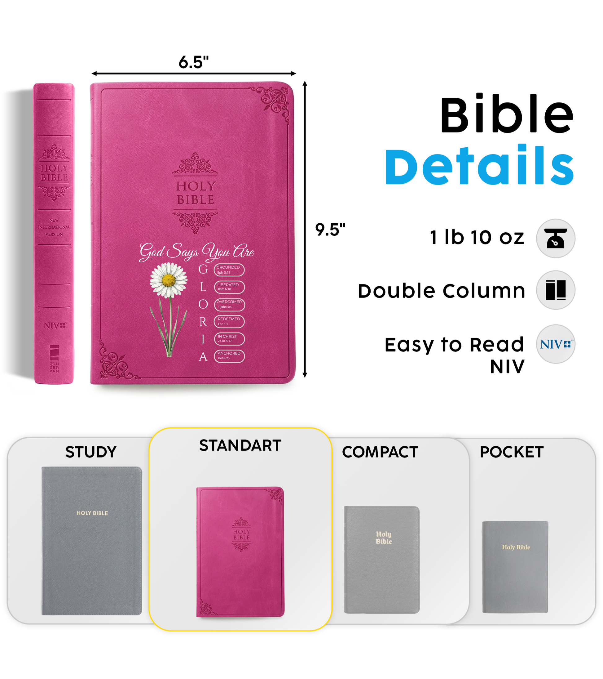 Personalized NIV Bible Large Print - Pink Thinline - Birth Flower