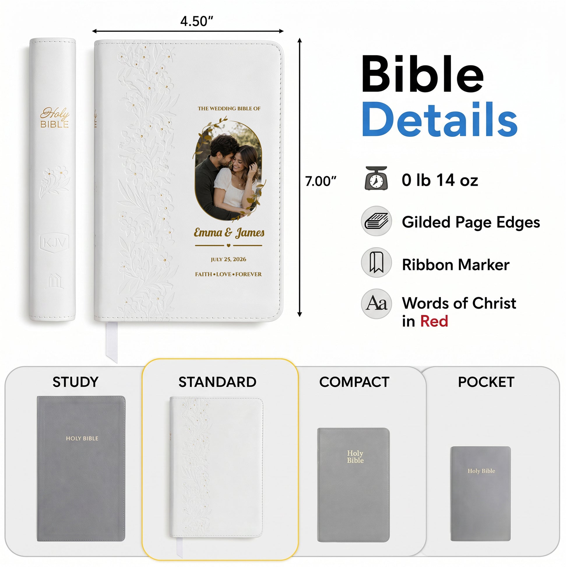 Personalized Wedding Bible - KJV Bride's Bible - Custom Photo & Text