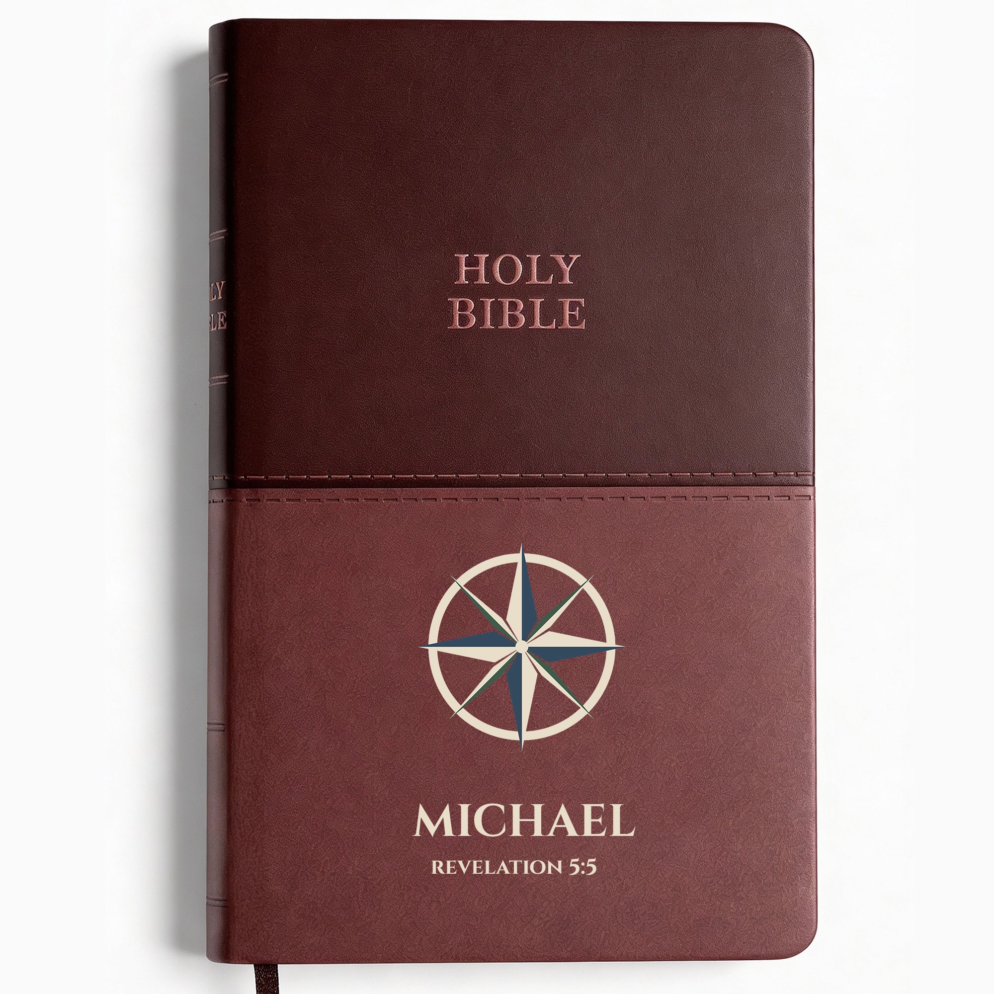 Personalized KJV Bible Brown Thinline - Red Letter - Compass Design