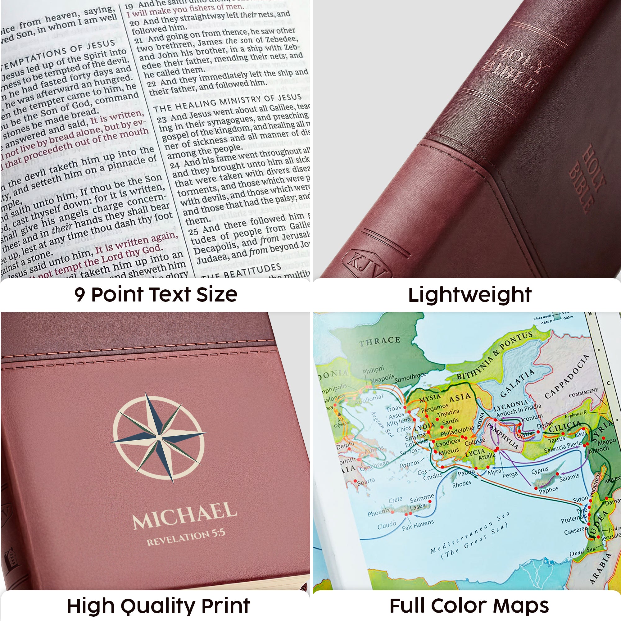 Personalized KJV Bible Brown Thinline - Red Letter - Compass Design