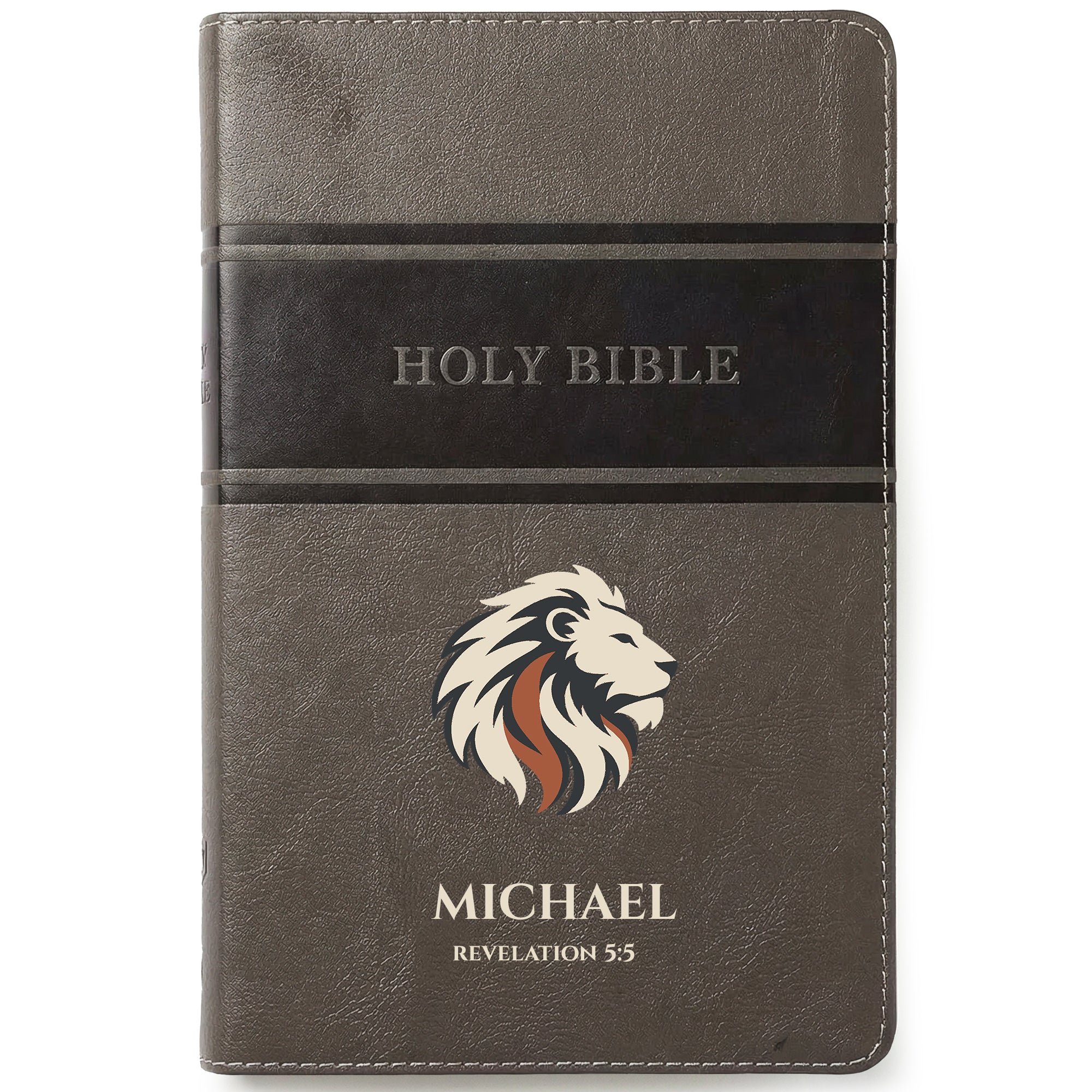 Personalized KJV Bible Gray Deluxe - Red Letter Edition - Lion Design