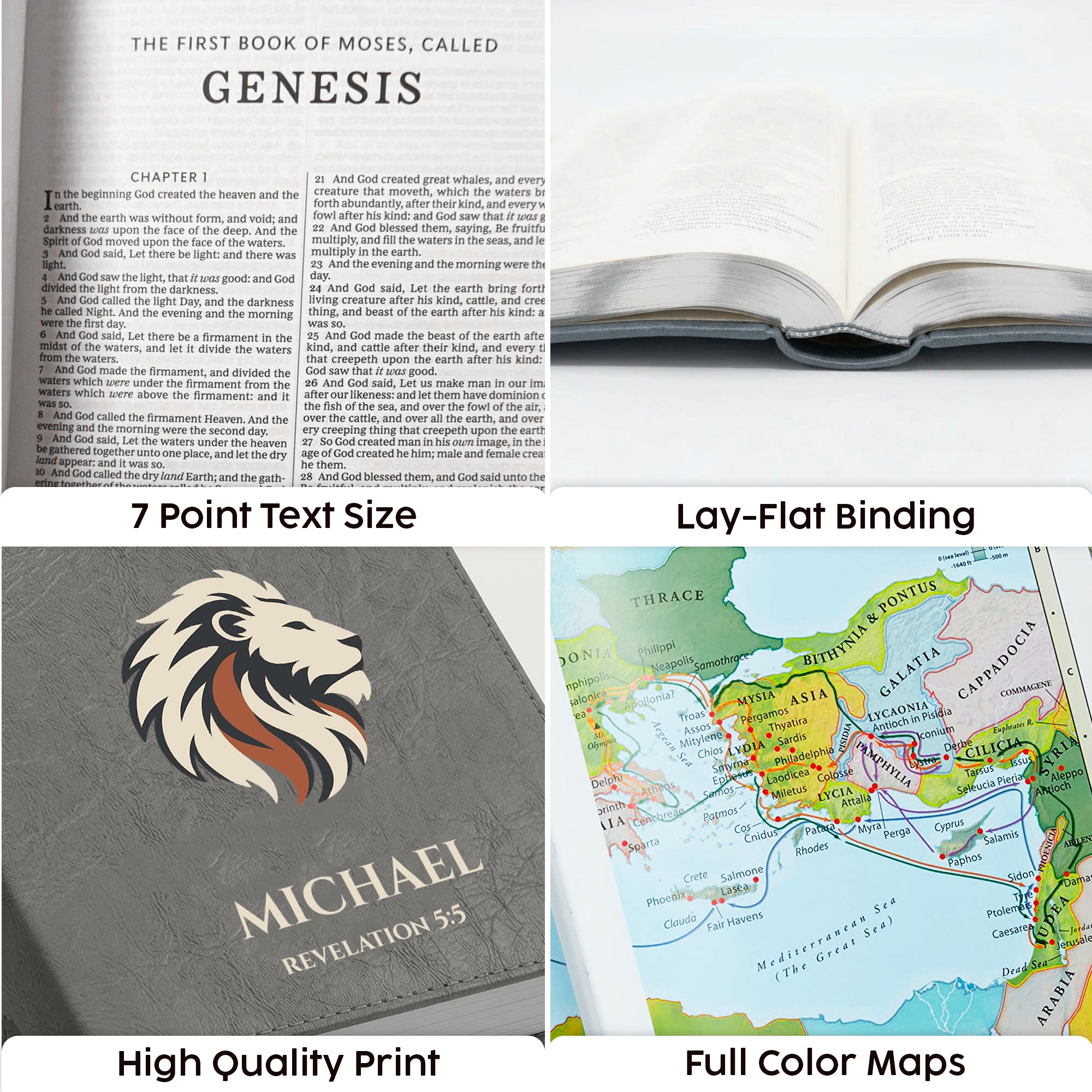 Personalized KJV Bible Gray Deluxe - Red Letter Edition - Lion Design