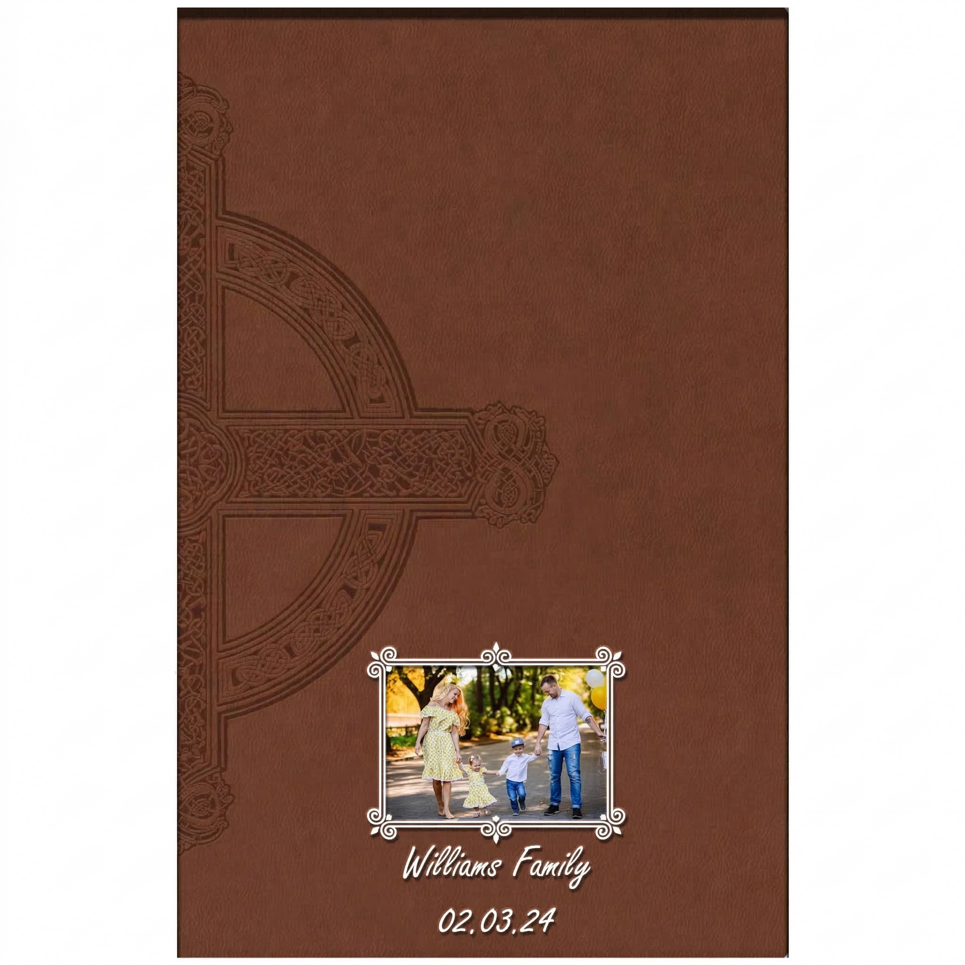 Personalized NLT Large Print Value Thinline Bible, Brown Celtic Cross - Photo & Text - Filament Enabled